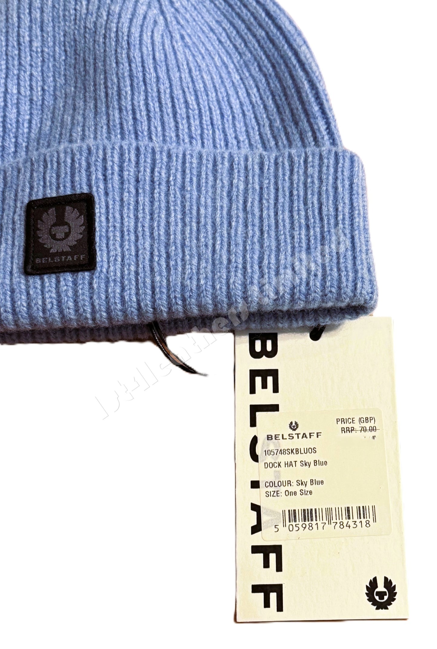 BELSTAFF PHOENIX LOGO WOOL DOCK BEANIE HAT SKY BLUE MADE IN UK RRP £70 BNWT