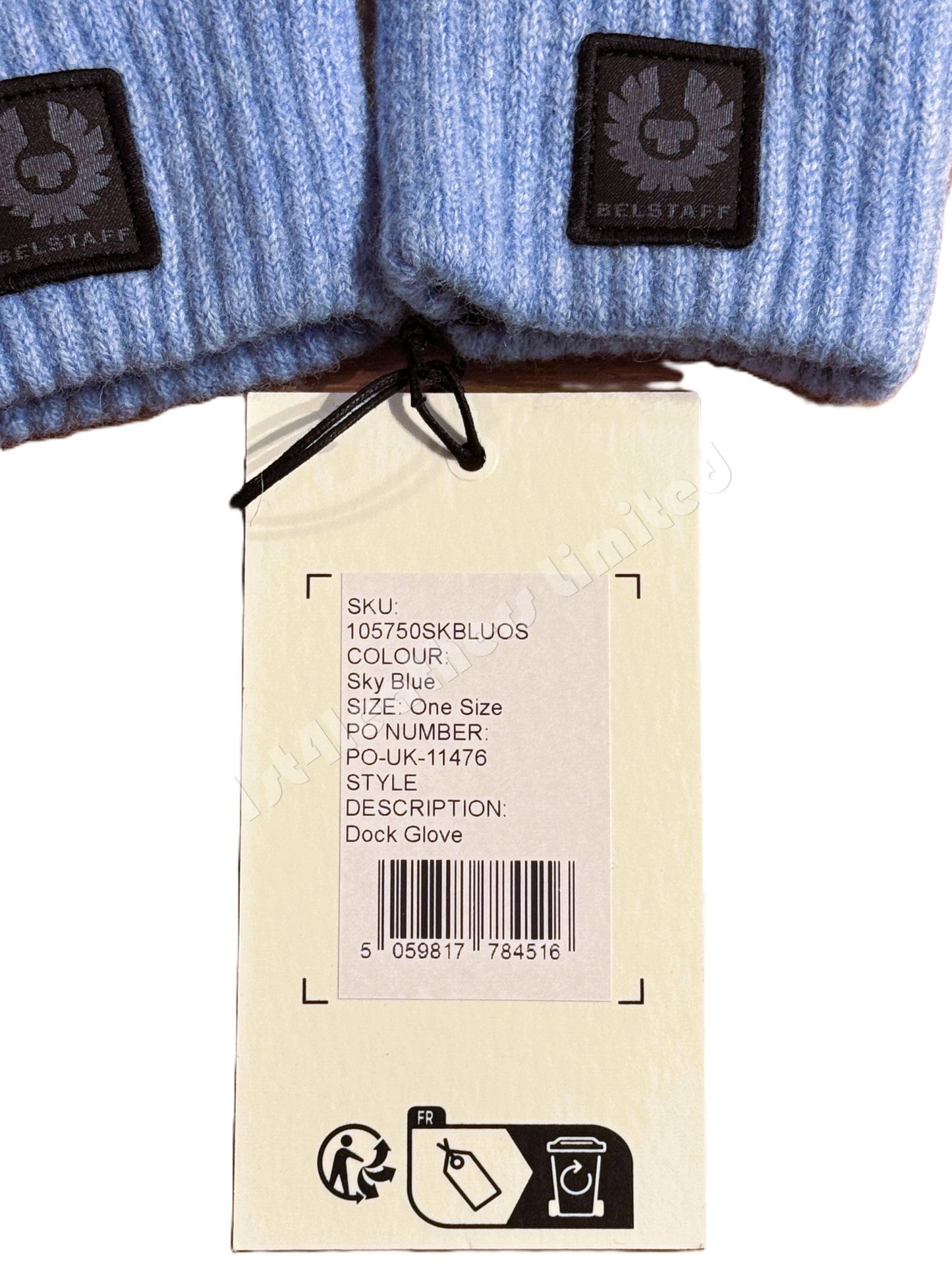 BELSTAFF PHOENIX LOGO WOOL DOCK GLOVES SKY BLUE MADE IN UK RRP £70 BNWT