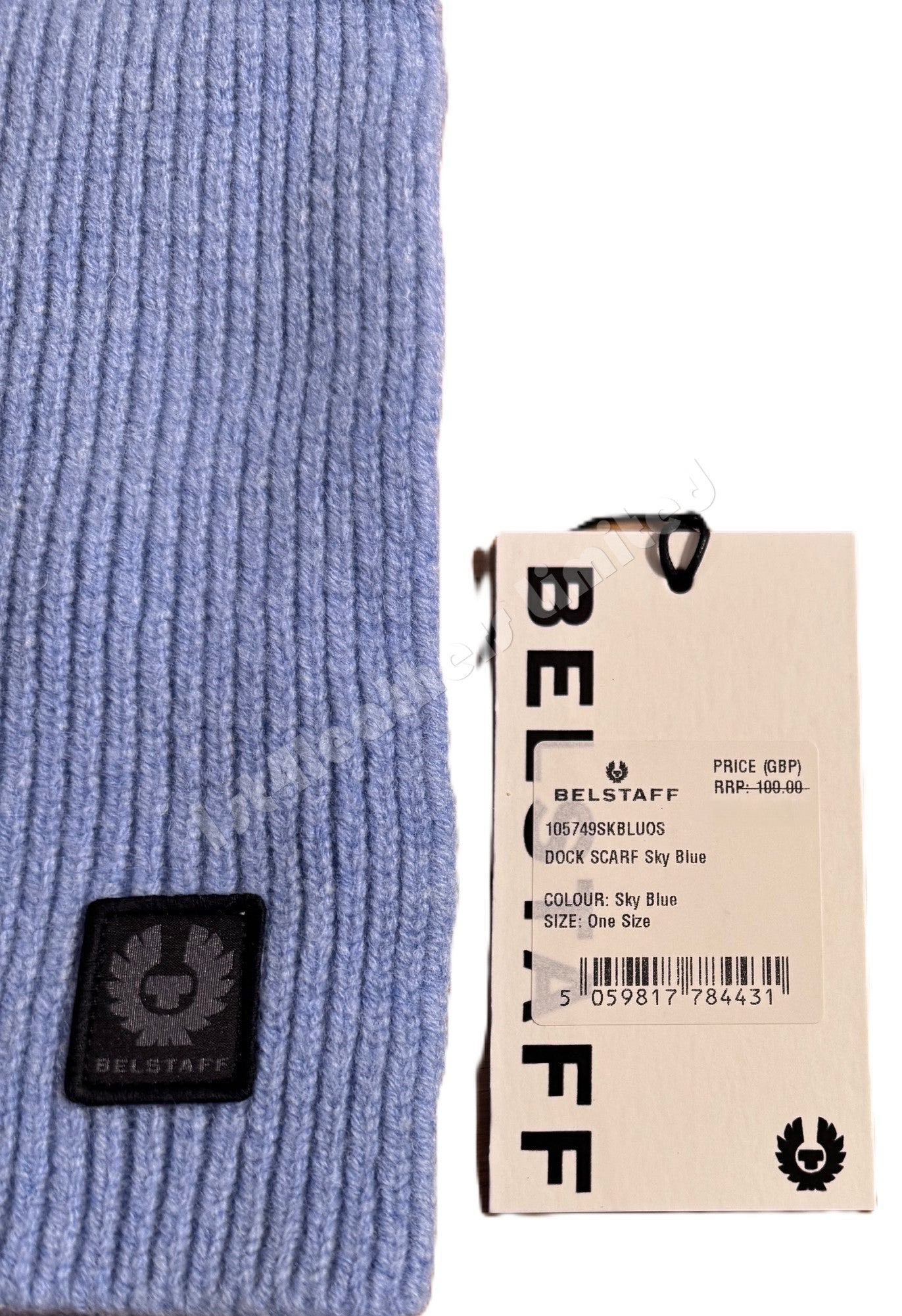 BELSTAFF PHOENIX LOGO WOOL DOCK SCARF SKY BLUE MADE IN UK RRP £100 BNWT