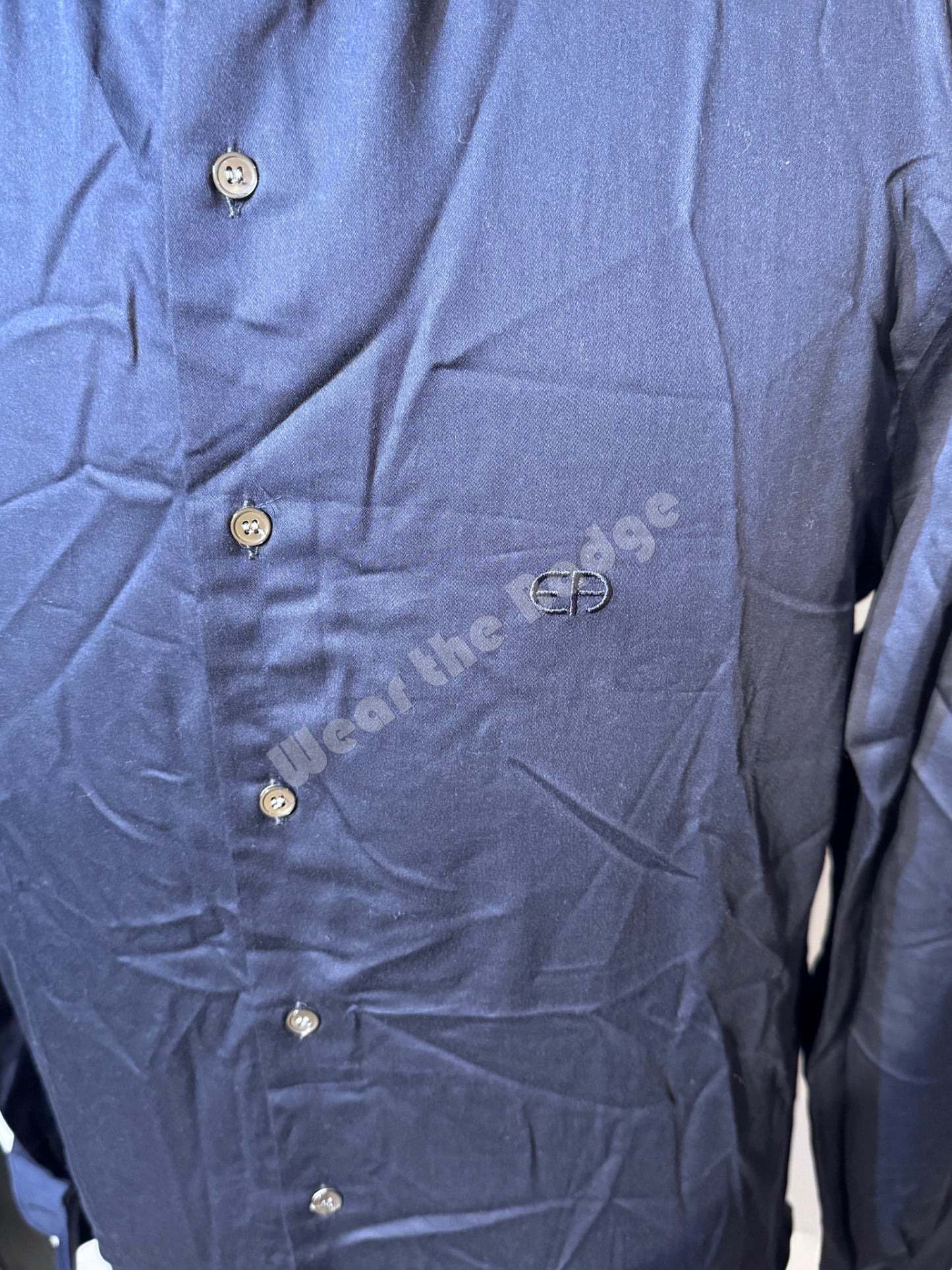 EMPORIO ARMANI NAVY BLUE CHEST LOGO L0NG SLEEVE SHIRT SIZE XL RRP £150 BNWT