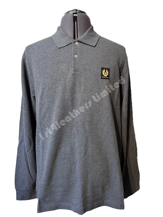 BELSTAFF PIQUE COTTON LONG SLEEVE POLO SHIRT CHARCOAL HEATHER RRP £120 BNWT