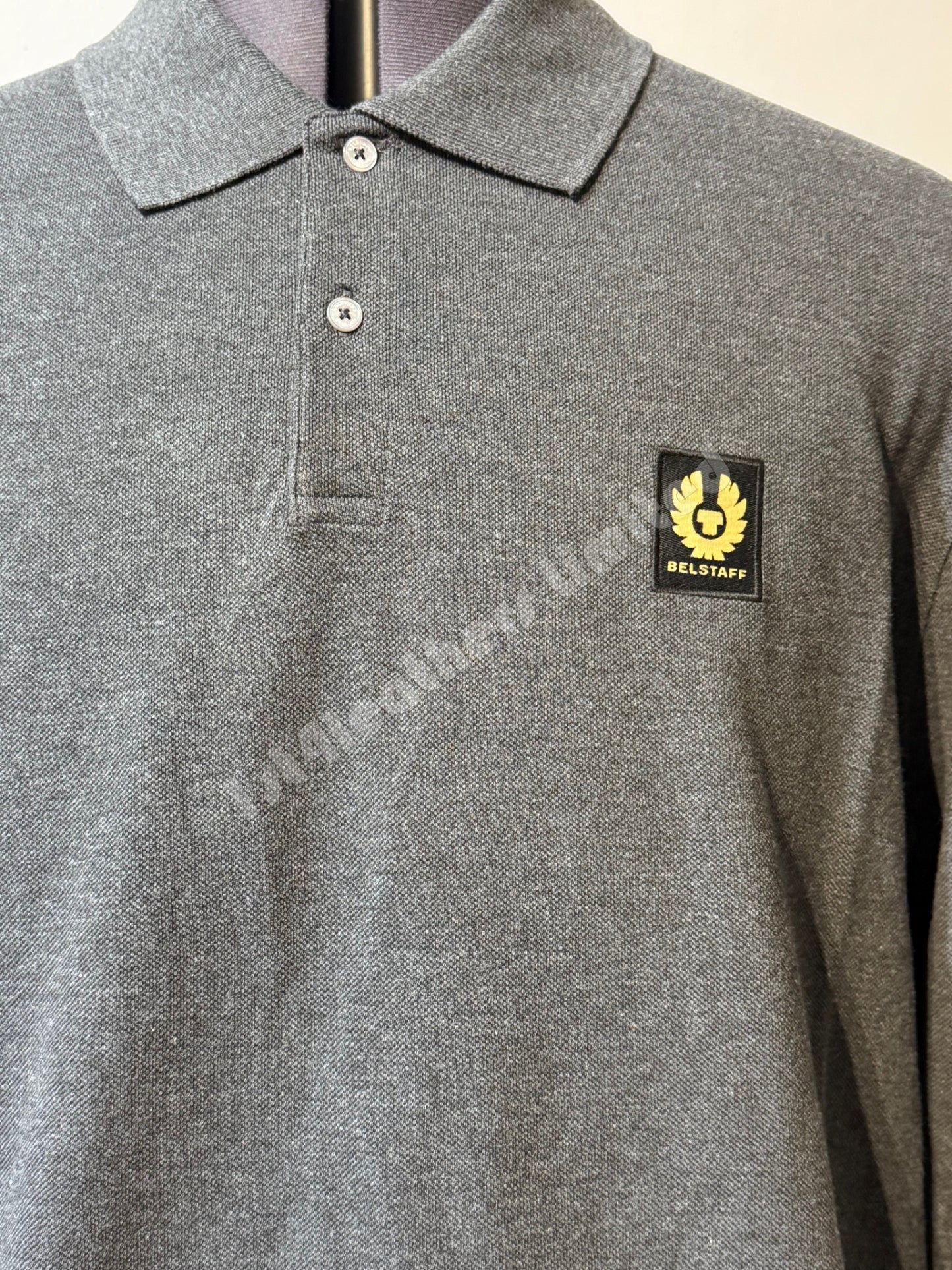 BELSTAFF PIQUE COTTON LONG SLEEVE POLO SHIRT CHARCOAL HEATHER RRP £120 BNWT