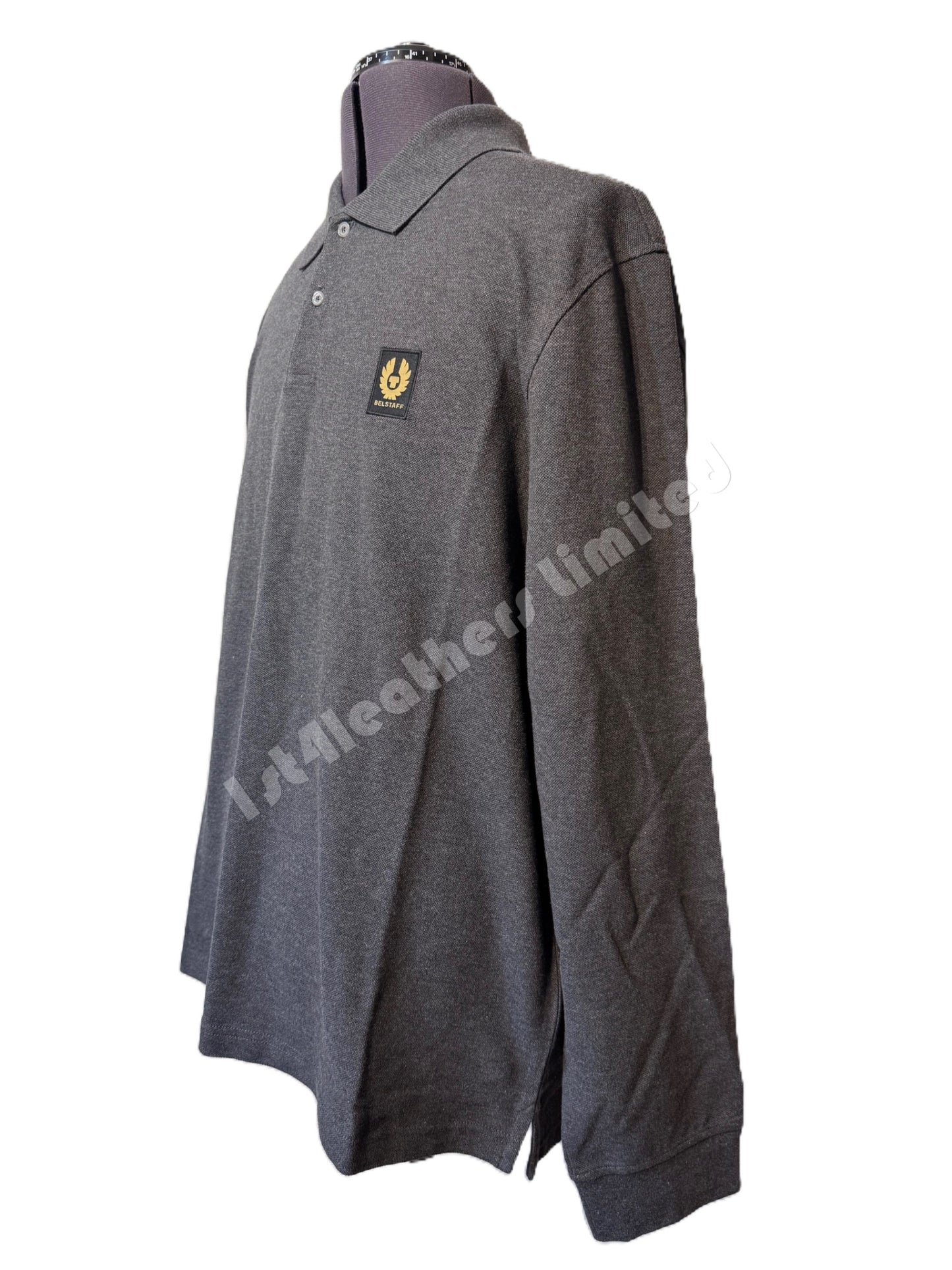 BELSTAFF PIQUE COTTON LONG SLEEVE POLO SHIRT CHARCOAL HEATHER RRP £120 BNWT