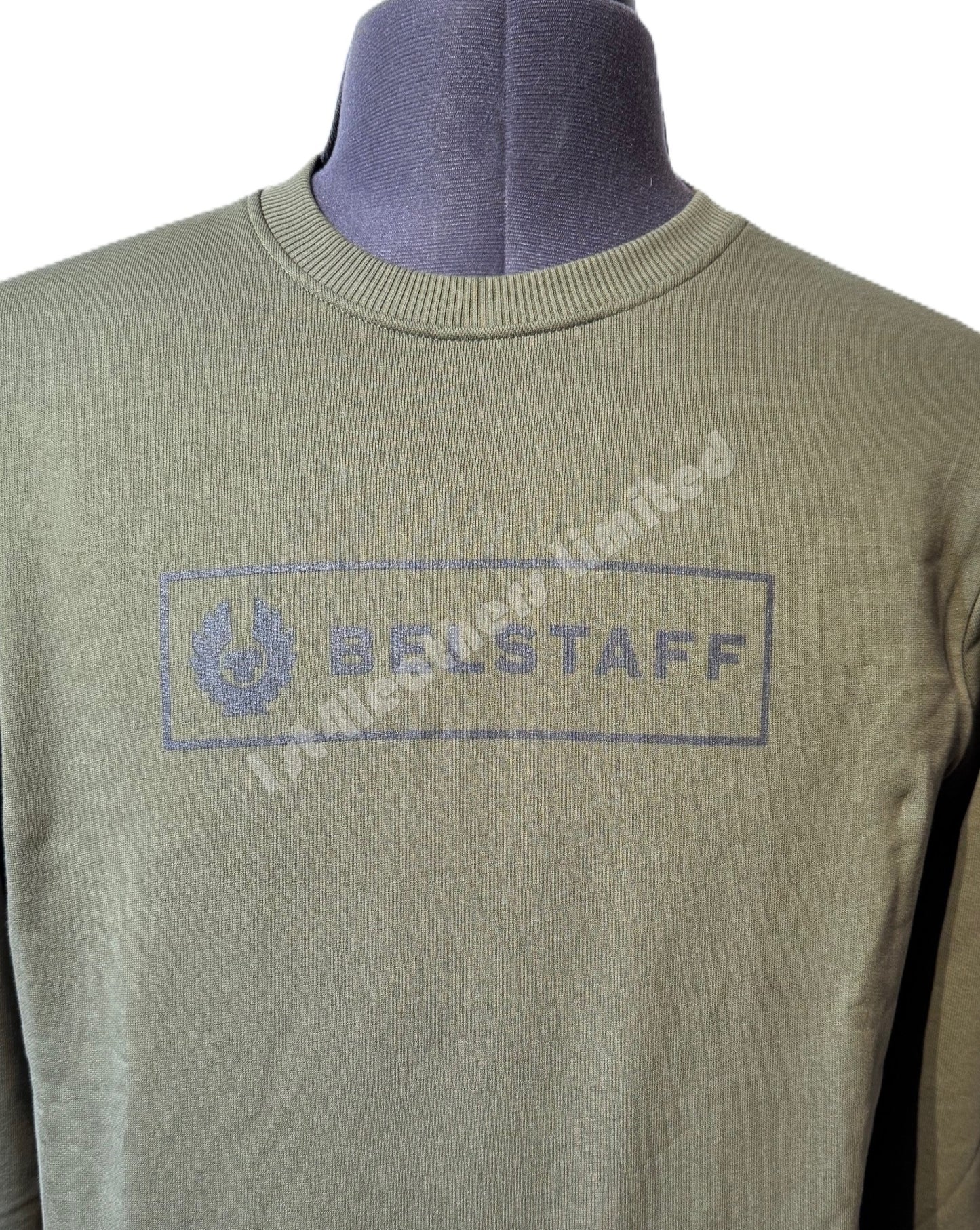 BELSTAFF BOX LOGO CREW NECK SWEATSHIRT TRUE OLIVE RRP £140 BNWT