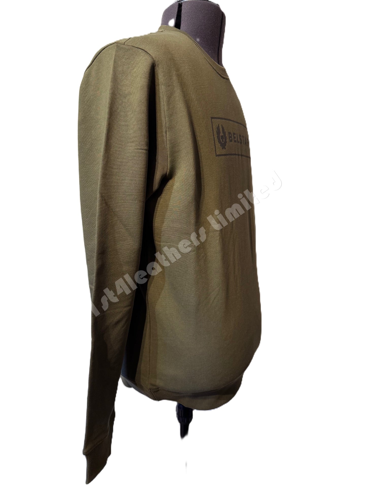 BELSTAFF BOX LOGO CREW NECK SWEATSHIRT TRUE OLIVE RRP £140 BNWT
