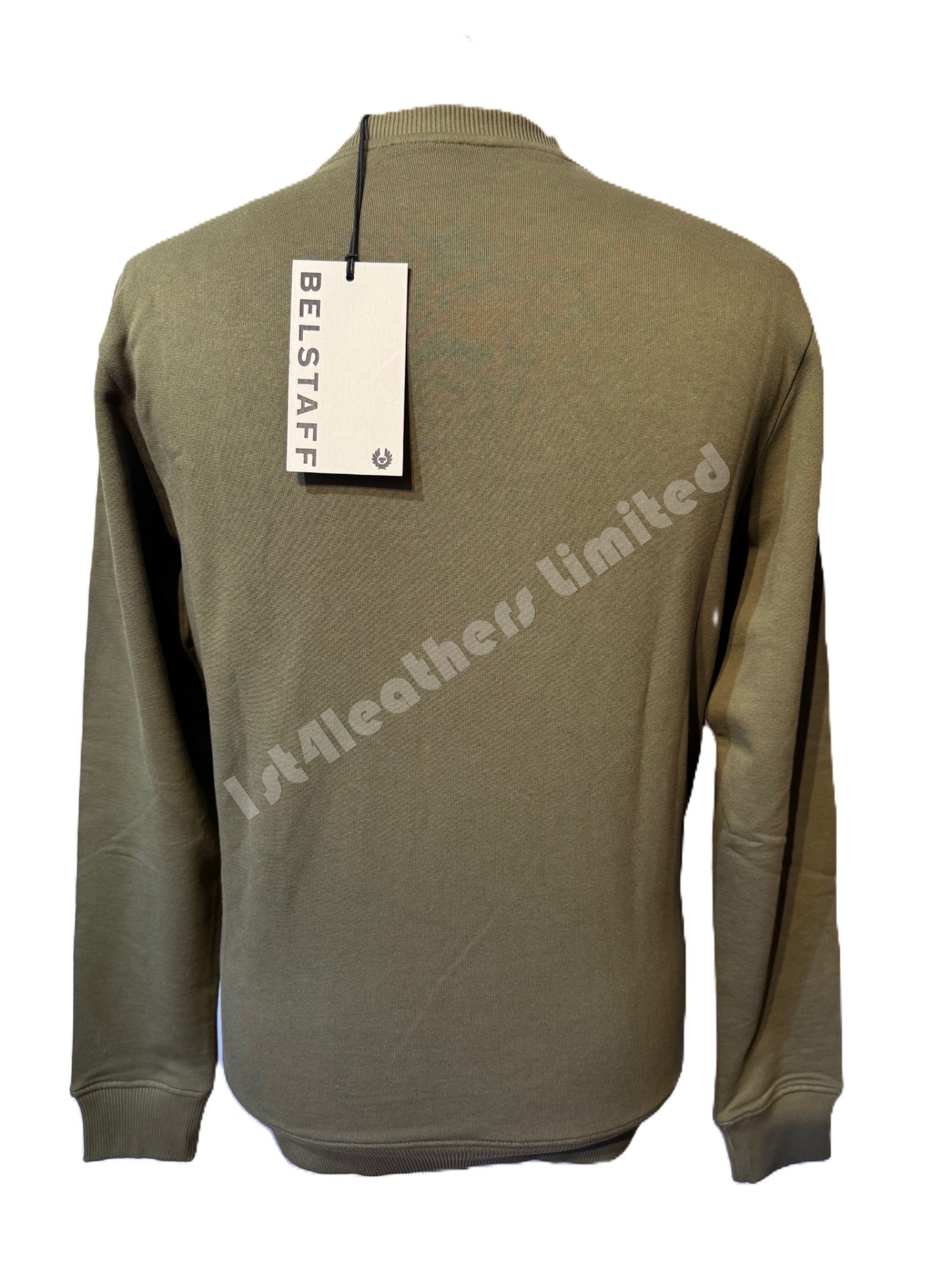 BELSTAFF BOX LOGO CREW NECK SWEATSHIRT TRUE OLIVE RRP £140 BNWT