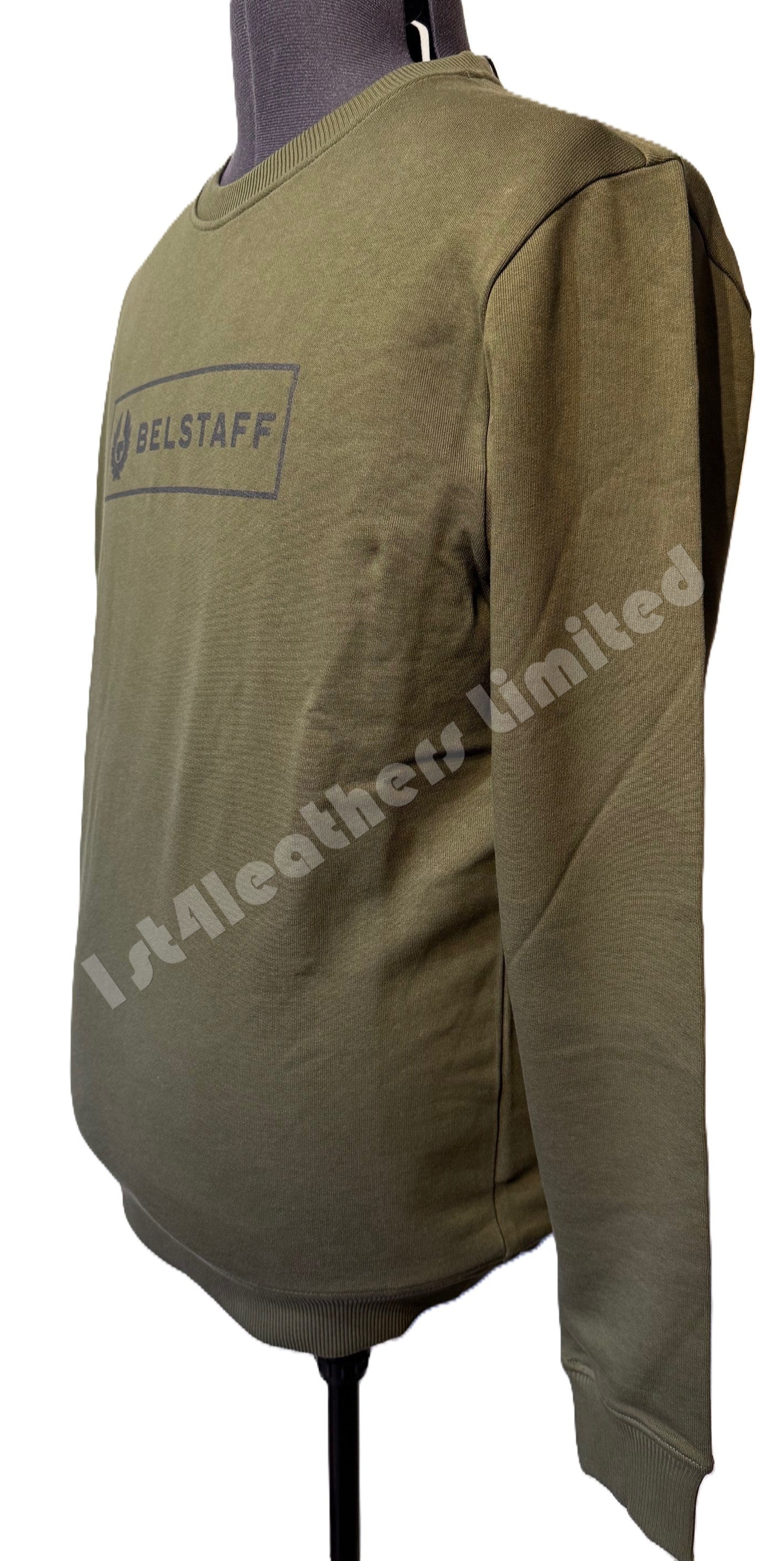 BELSTAFF BOX LOGO CREW NECK SWEATSHIRT TRUE OLIVE RRP £140 BNWT