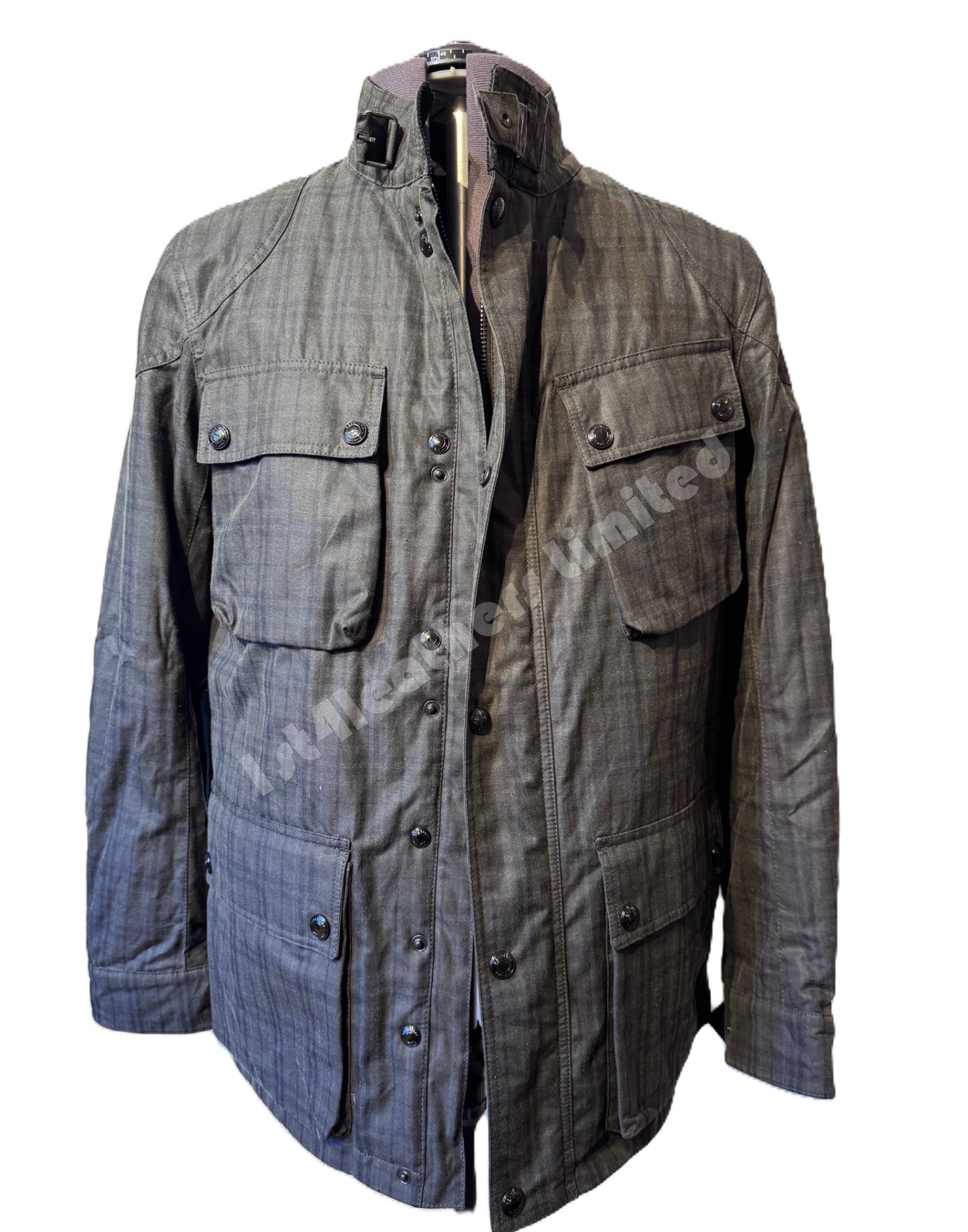 BELSTAFF FIELDMASTER WAX COTTON BIKER JACKET CHARCOAL/BLACK HOLLINGWORTH PLAID RRP £550 BNWT