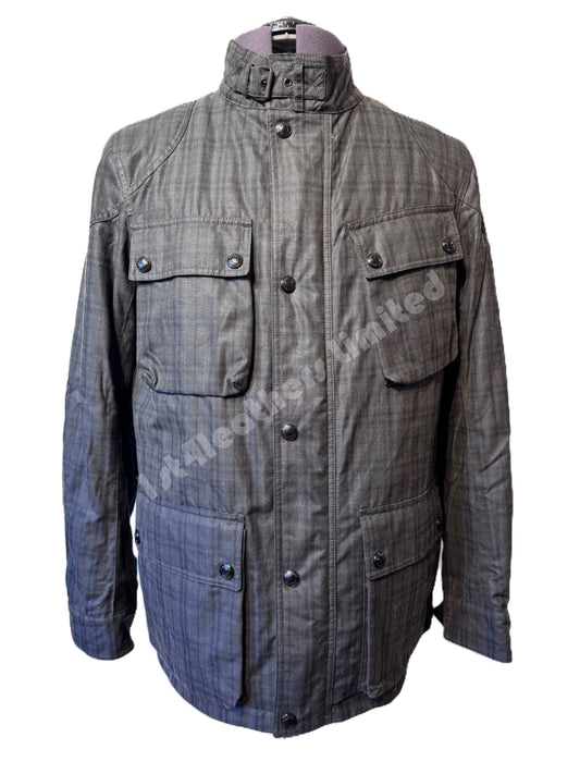 BELSTAFF FIELDMASTER WAX COTTON BIKER JACKET CHARCOAL/BLACK HOLLINGWORTH PLAID RRP £550 BNWT