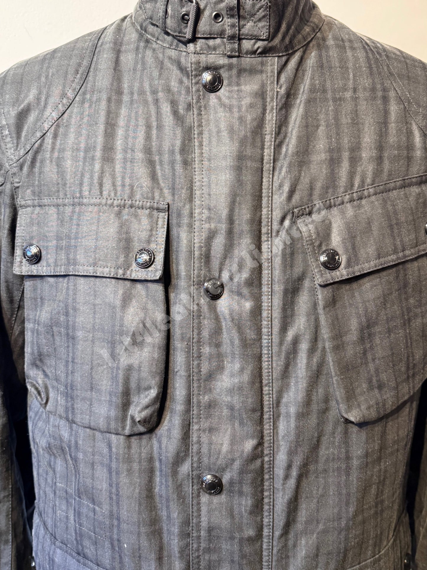 BELSTAFF FIELDMASTER WAX COTTON BIKER JACKET CHARCOAL/BLACK HOLLINGWORTH PLAID RRP £550 BNWT