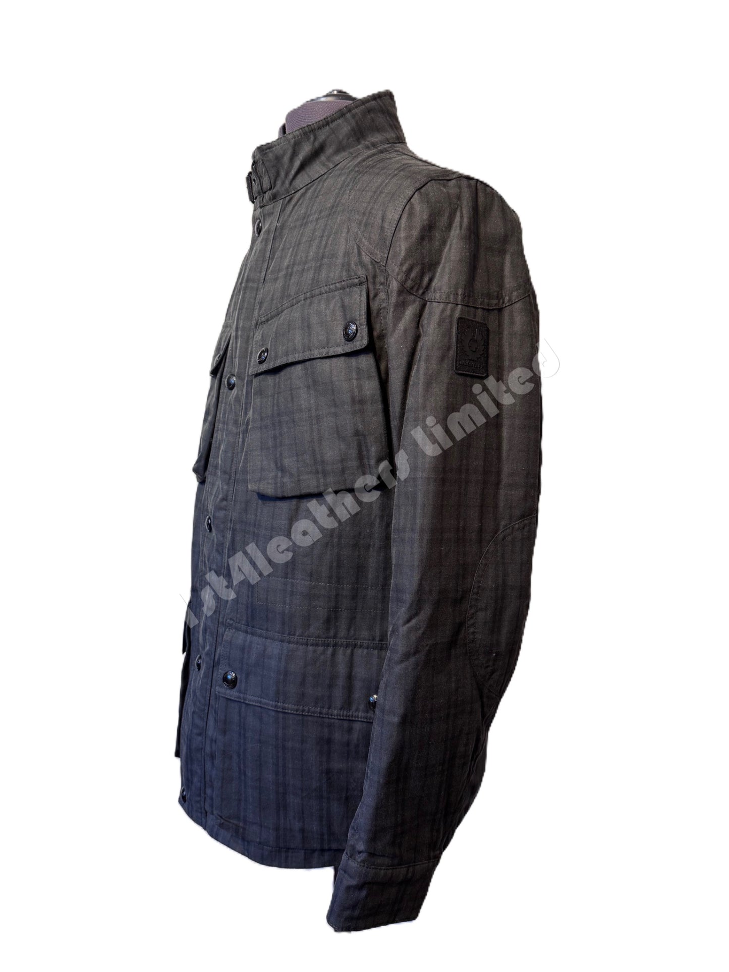 BELSTAFF FIELDMASTER WAX COTTON BIKER JACKET CHARCOAL/BLACK HOLLINGWORTH PLAID RRP £550 BNWT