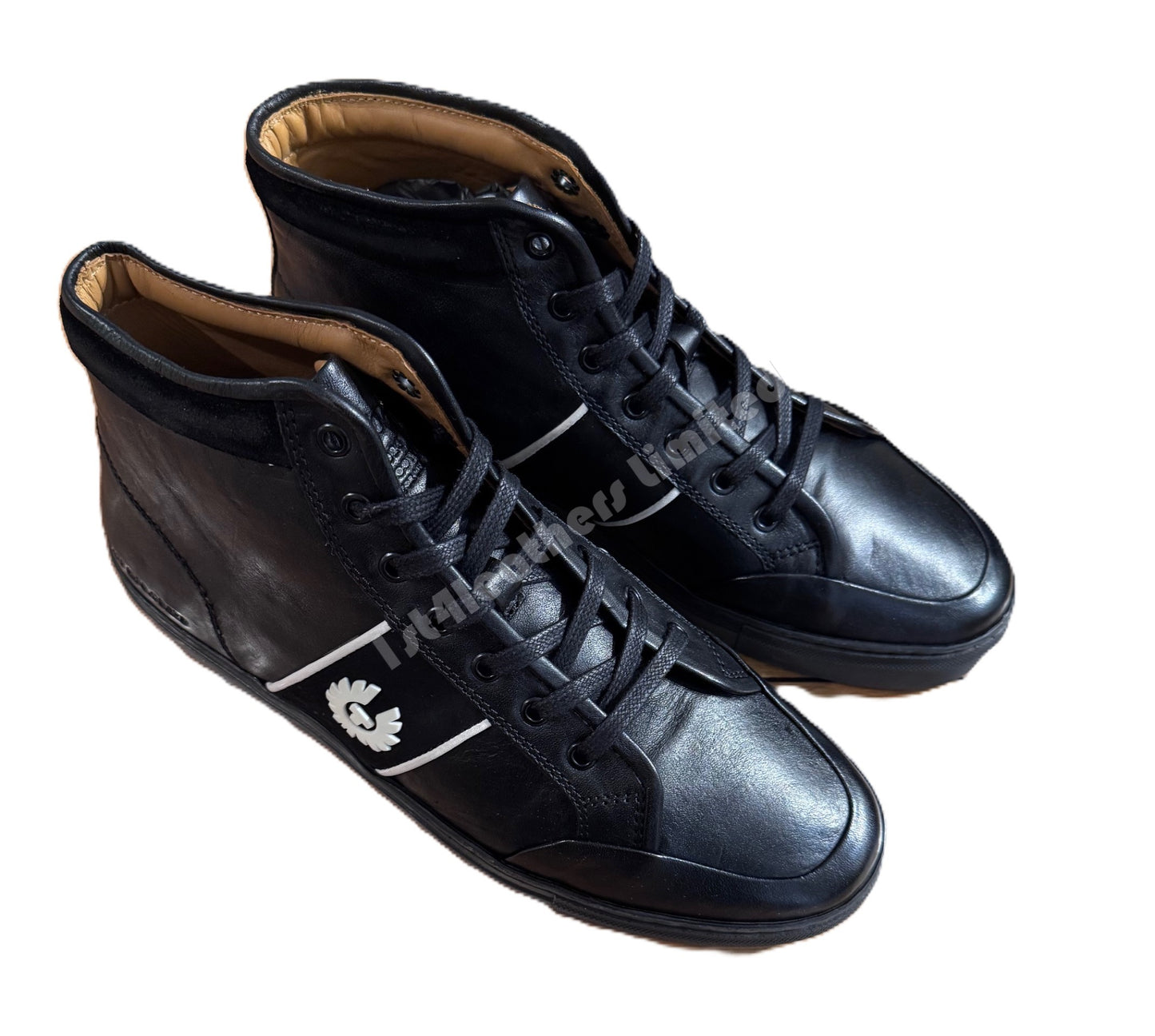 BELSTAFF PHOENIX HIGH TOP CALF LEATHER TRAINERS SNEAKERS BLACK RRP £275 NEW