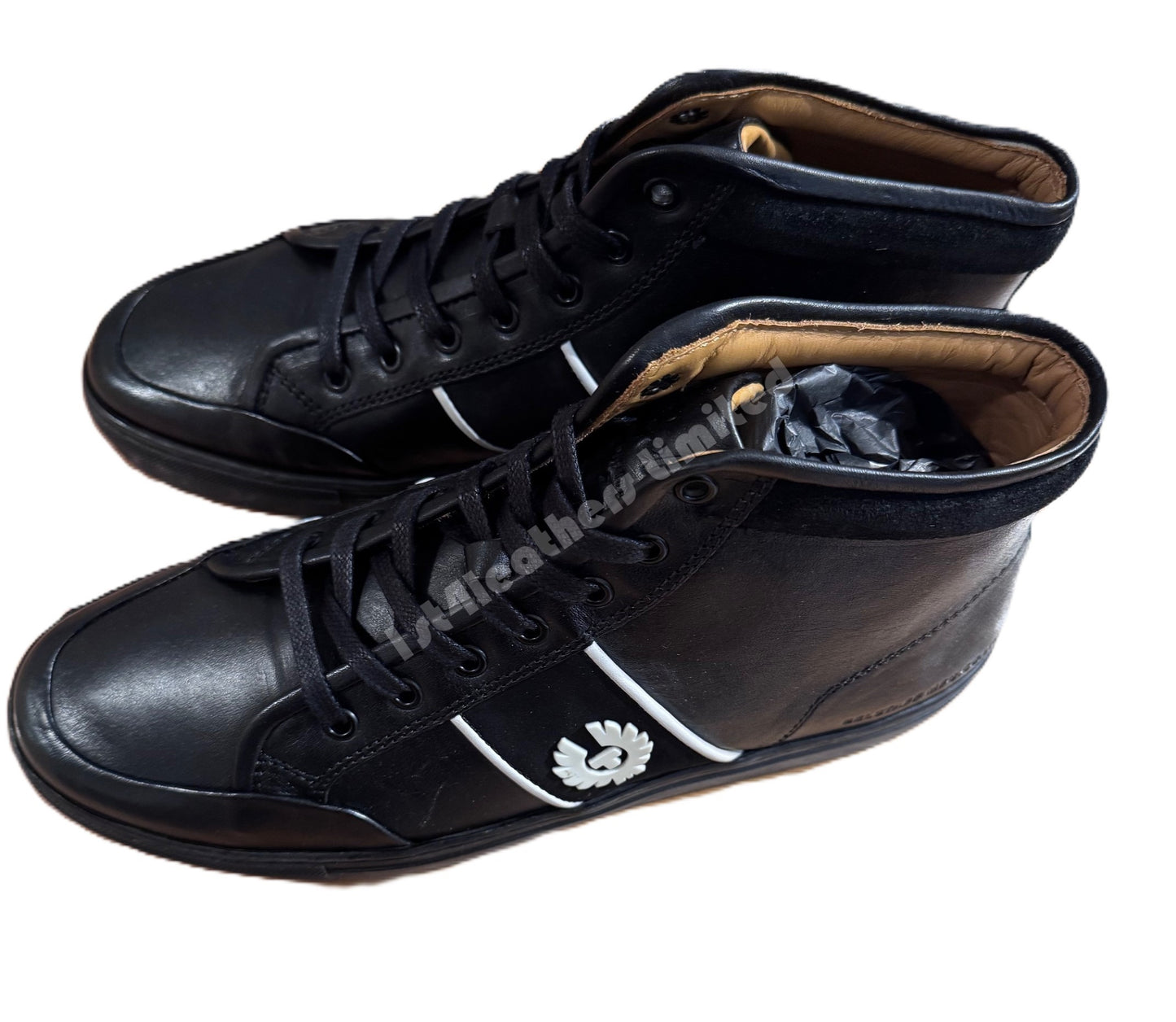 BELSTAFF PHOENIX HIGH TOP CALF LEATHER TRAINERS SNEAKERS BLACK RRP £275 NEW