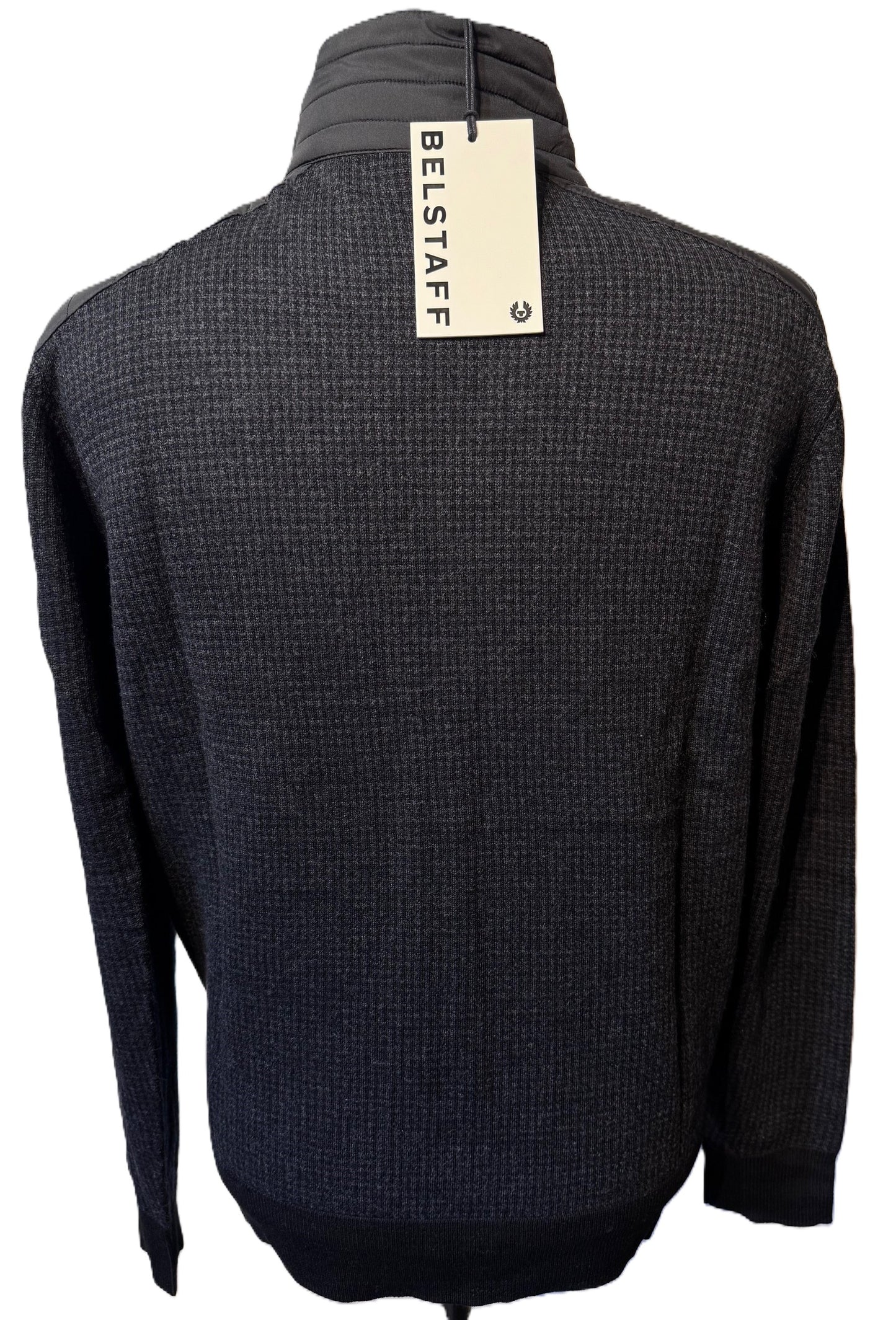 BELSTAFF KELBY WOOL ZIP CARDIGAN BLACK CHARCOAL HOUNDSTOOTH RRP £275 BNWT
