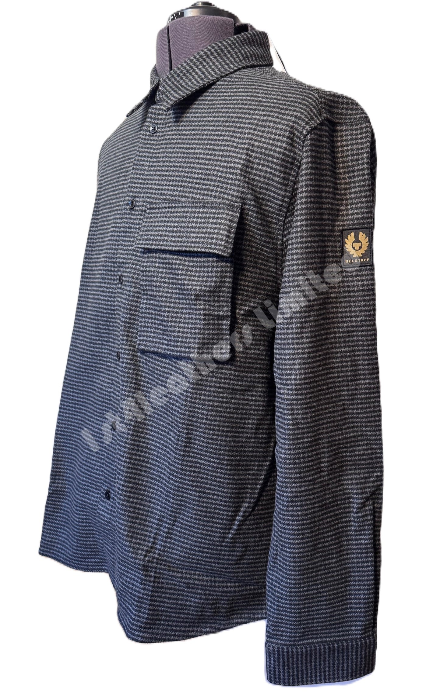 BELSTAFF SCALE HOUNDSTOOTH PATTERN COTTON SHIRT BLACK/CHARCOAL RRP £195 BNWT