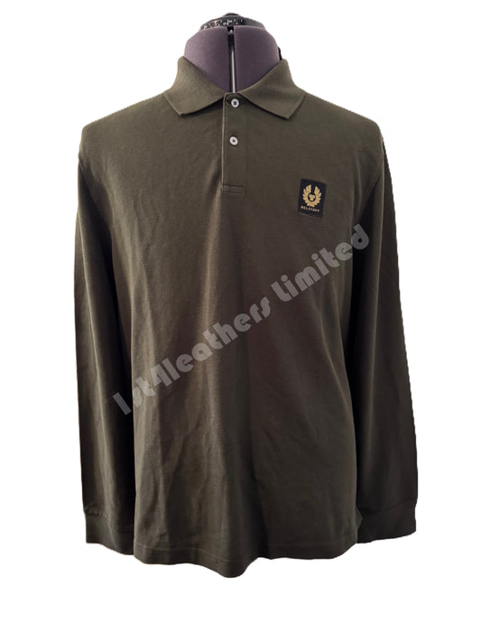 BELSTAFF PIQUE COTTON LONG SLEEVE POLO SHIRT TILE GREEN 3XL RRP £120 BNWT
