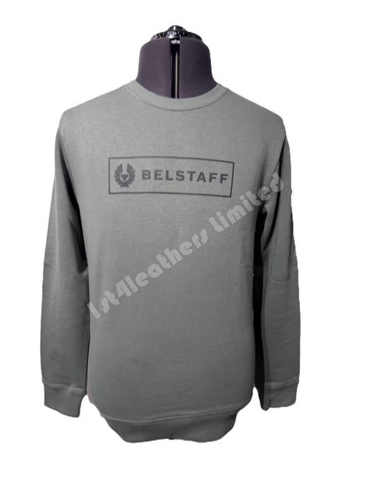 BELSTAFF BOX LOGO CREW NECK SWEATSHIRT MINERAL GREEN RRP £140 BNWT