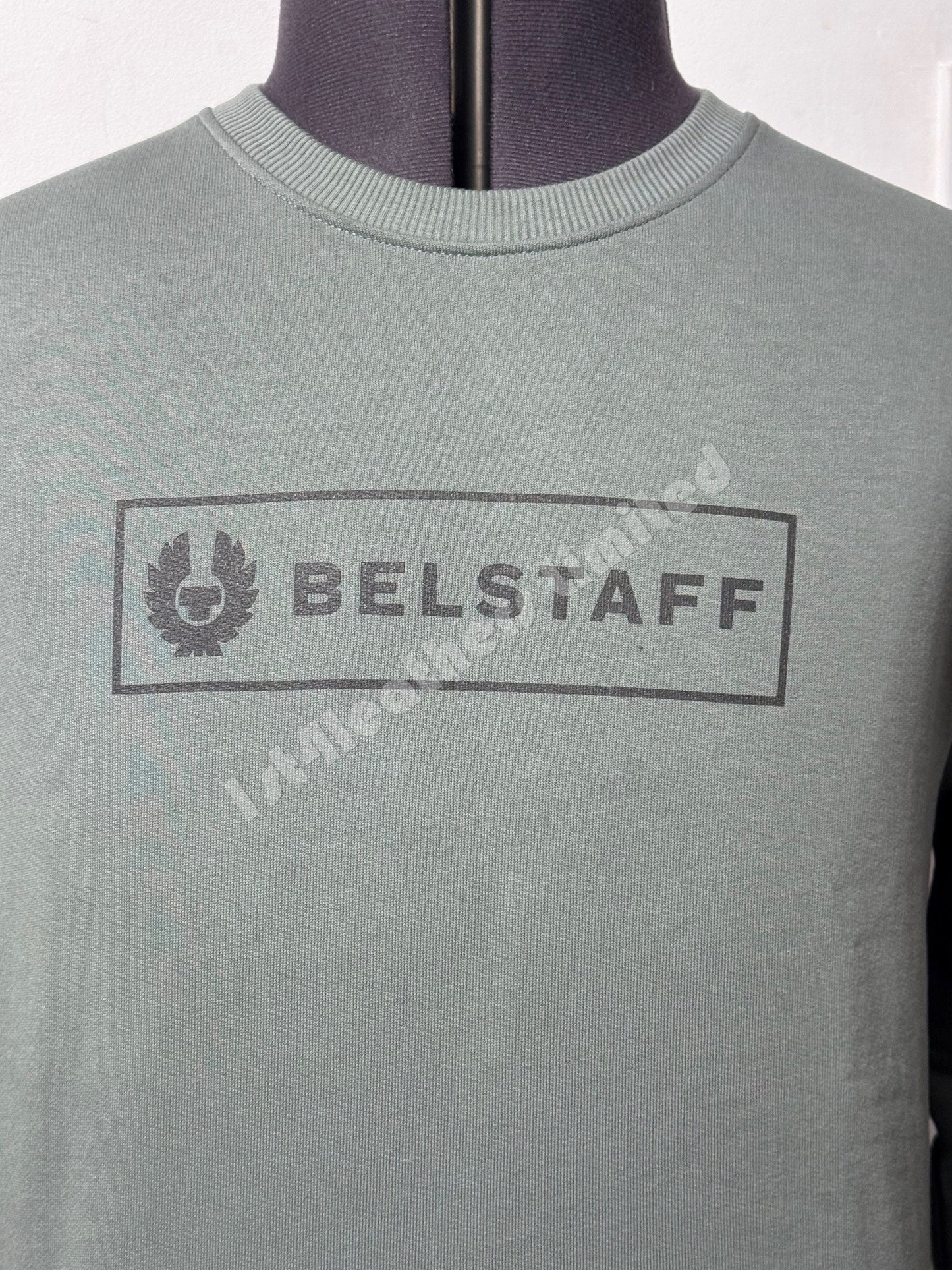 BELSTAFF BOX LOGO CREW NECK SWEATSHIRT MINERAL GREEN RRP £140 BNWT
