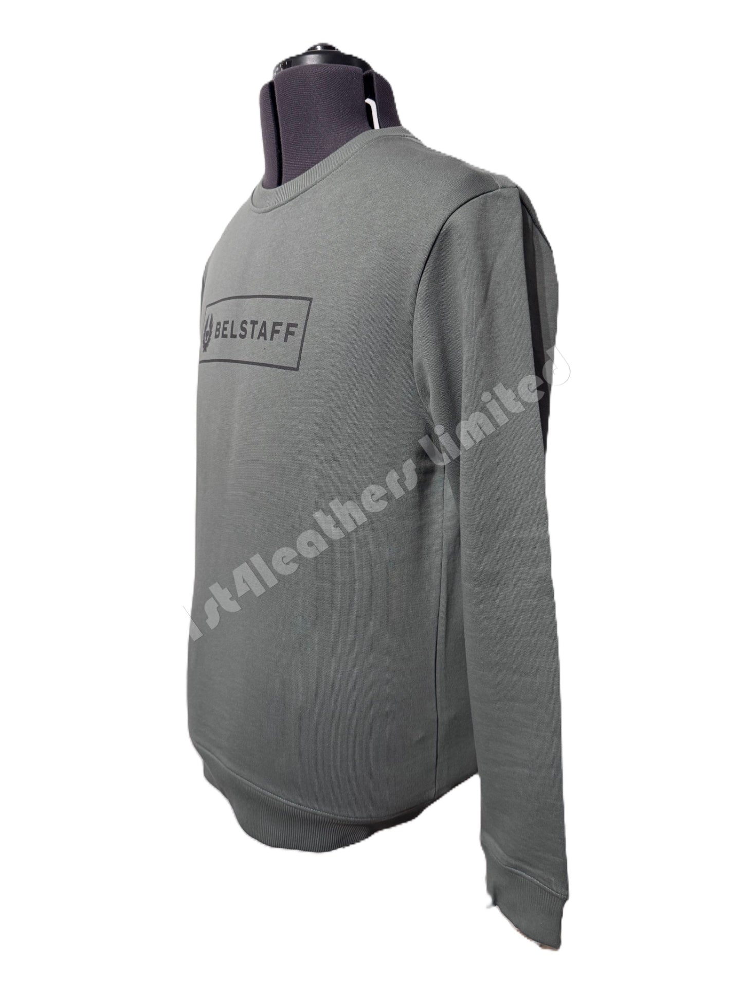 BELSTAFF BOX LOGO CREW NECK SWEATSHIRT MINERAL GREEN RRP £140 BNWT