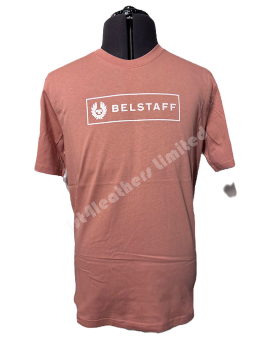 BELSTAFF BOX LOGO COTTON T-SHIRT RUST PINK  RRP £60 BNWT
