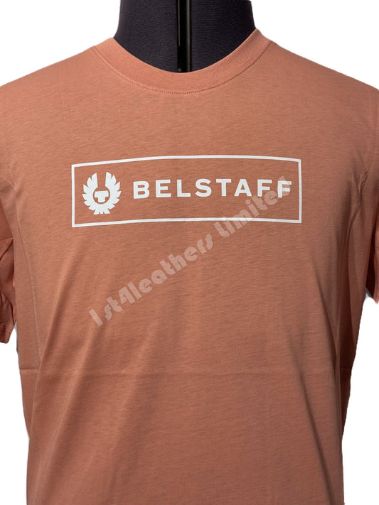 BELSTAFF BOX LOGO COTTON T-SHIRT RUST PINK RRP £60 BNWT