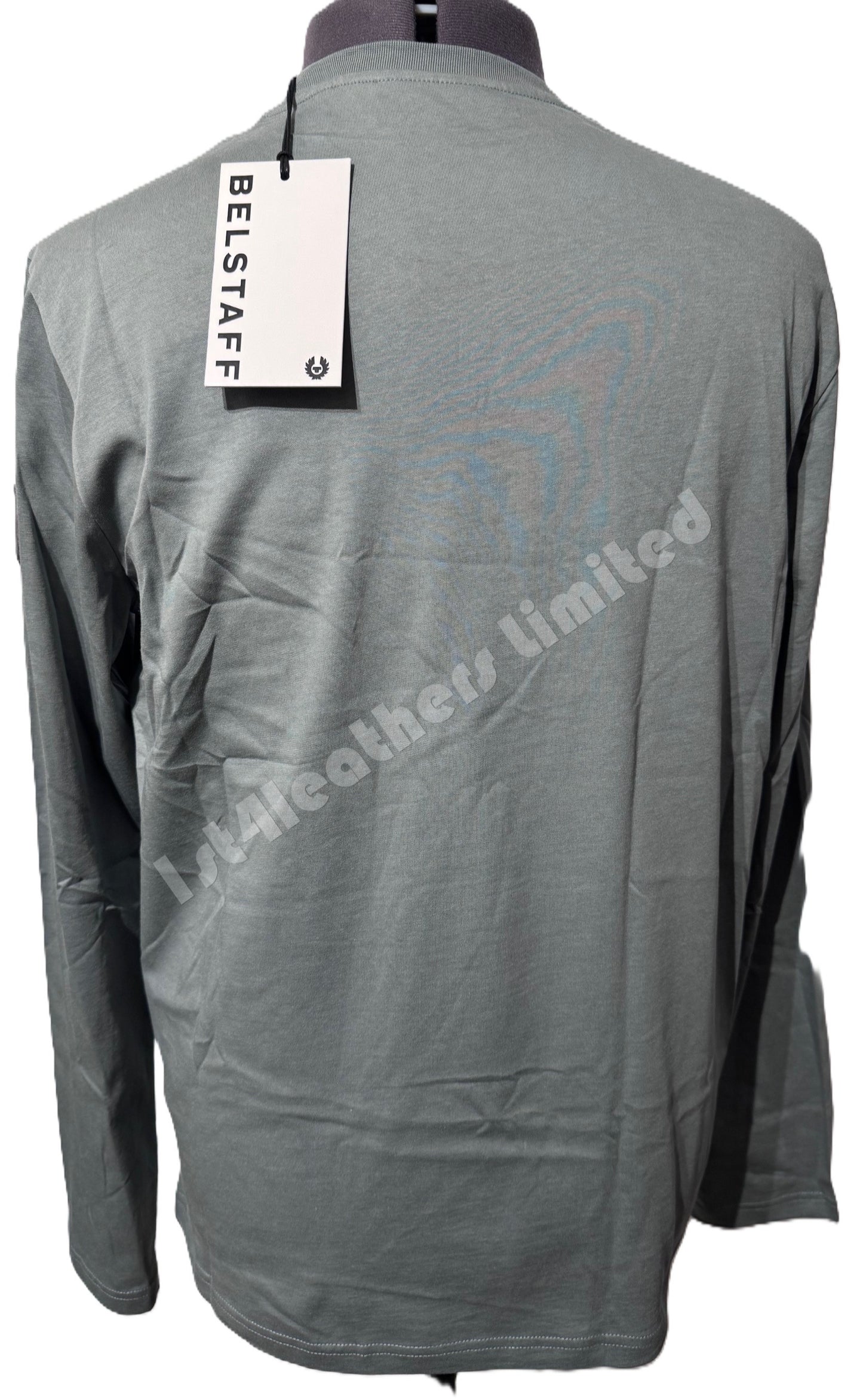 BELSTAFF THOM LONG SLEEVE COTTON POCKET T-SHIRT MINERAL GREEN RRP £75 BNWT