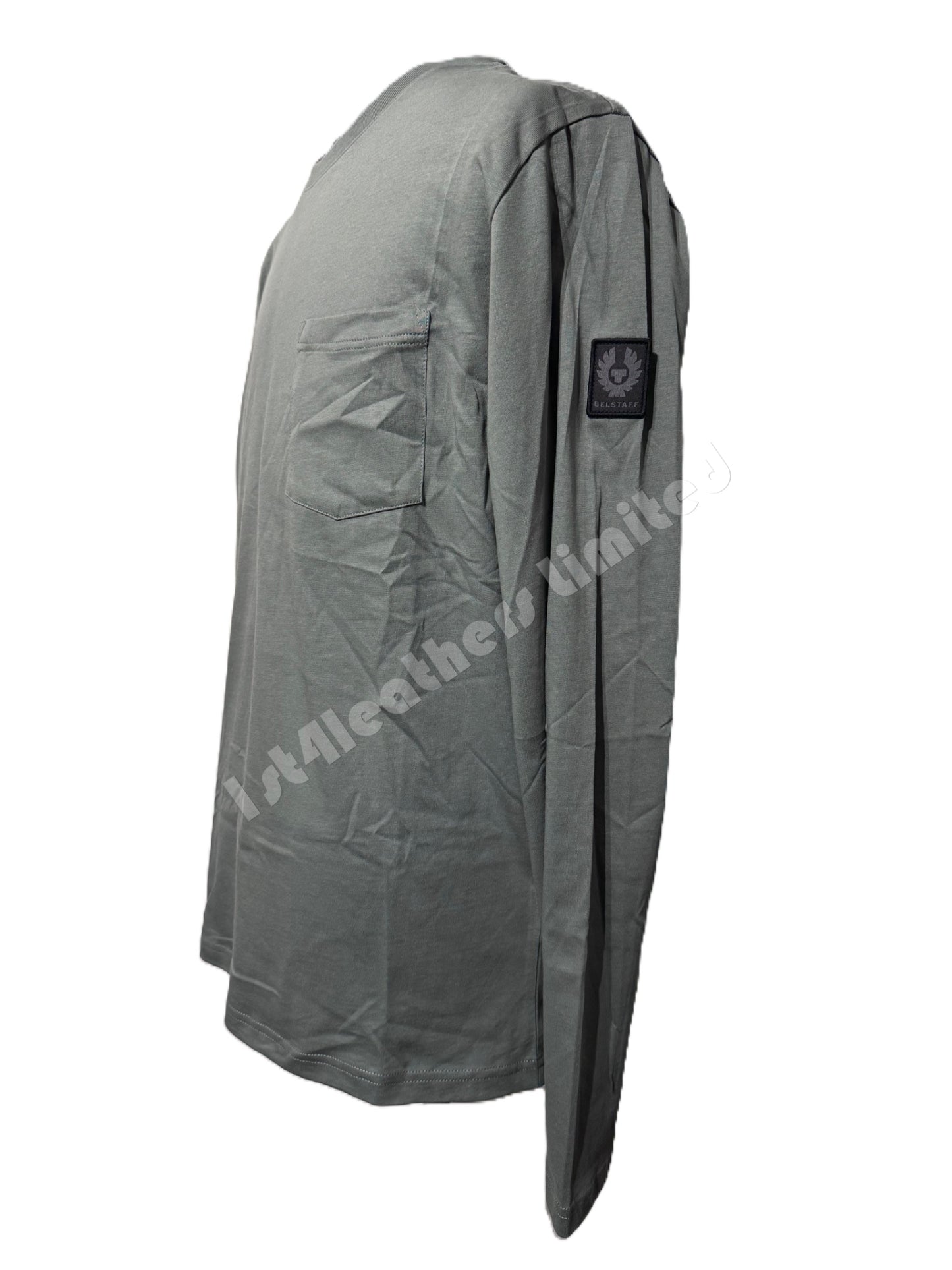 BELSTAFF THOM LONG SLEEVE COTTON POCKET T-SHIRT MINERAL GREEN RRP £75 BNWT