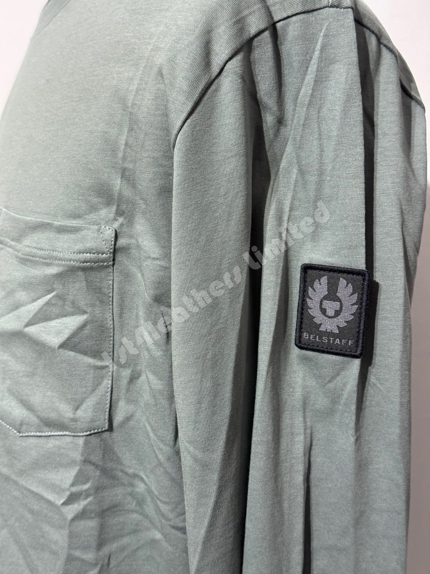 BELSTAFF THOM LONG SLEEVE COTTON POCKET T-SHIRT MINERAL GREEN RRP £75 BNWT
