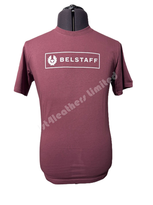 BELSTAFF BOX LOGO COTTON T-SHIRT MULBERRY MEDIUM RRP £60 BNWT