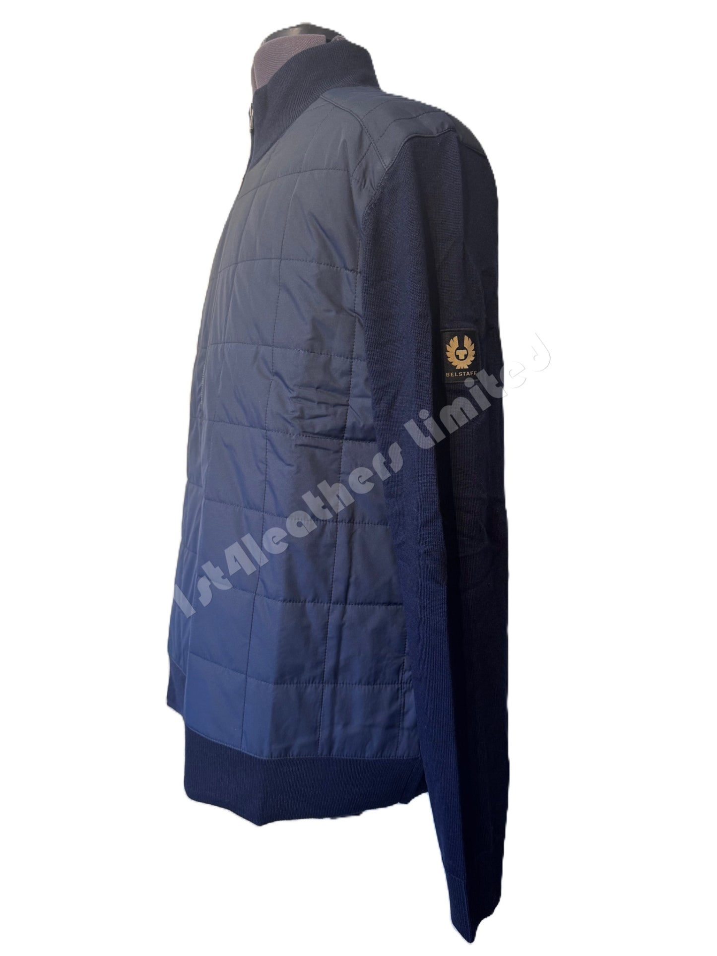 BELSTAFF KELBROOK MIXED MEDIA ZIPPED CARDIGAN JUMPER WASHED NAVY RRP £275 BNWT