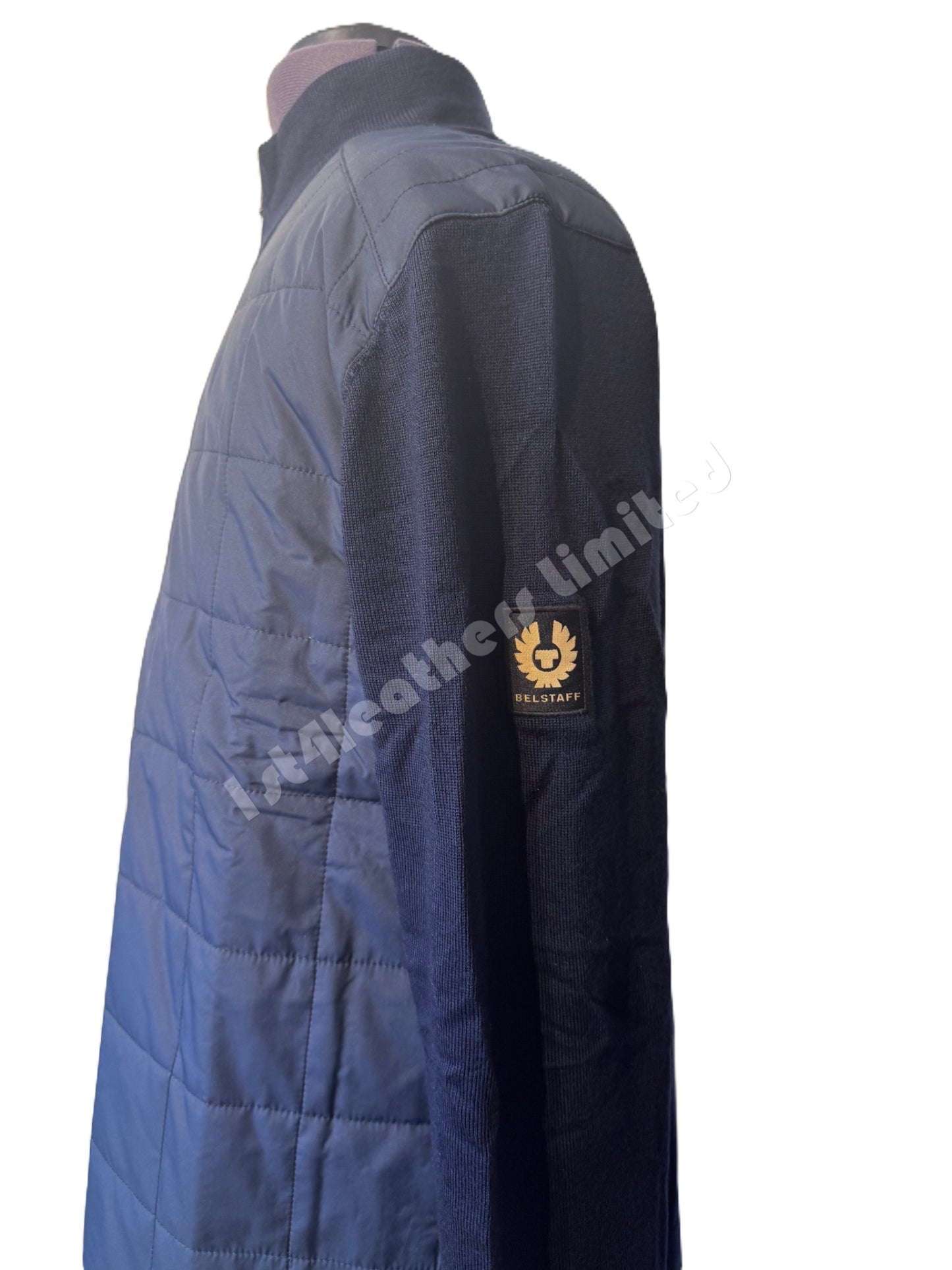 BELSTAFF KELBROOK MIXED MEDIA ZIPPED CARDIGAN JUMPER WASHED NAVY RRP £275