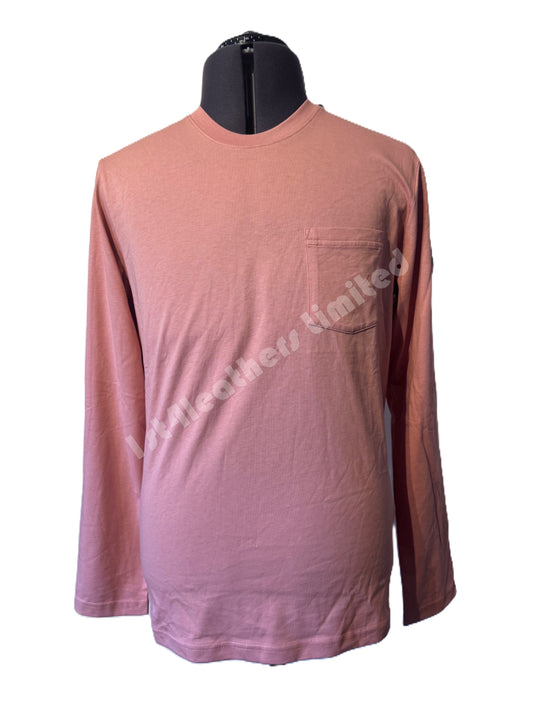 BELSTAFF THOM LONG SLEEVE COTTON POCKET T-SHIRT RUST PINK RRP £75 BNWT