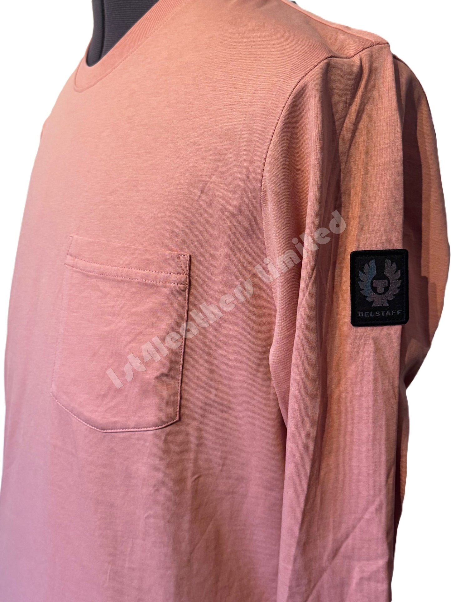 BELSTAFF THOM LONG SLEEVE COTTON POCKET T-SHIRT RUST PINK RRP £75 BNWT
