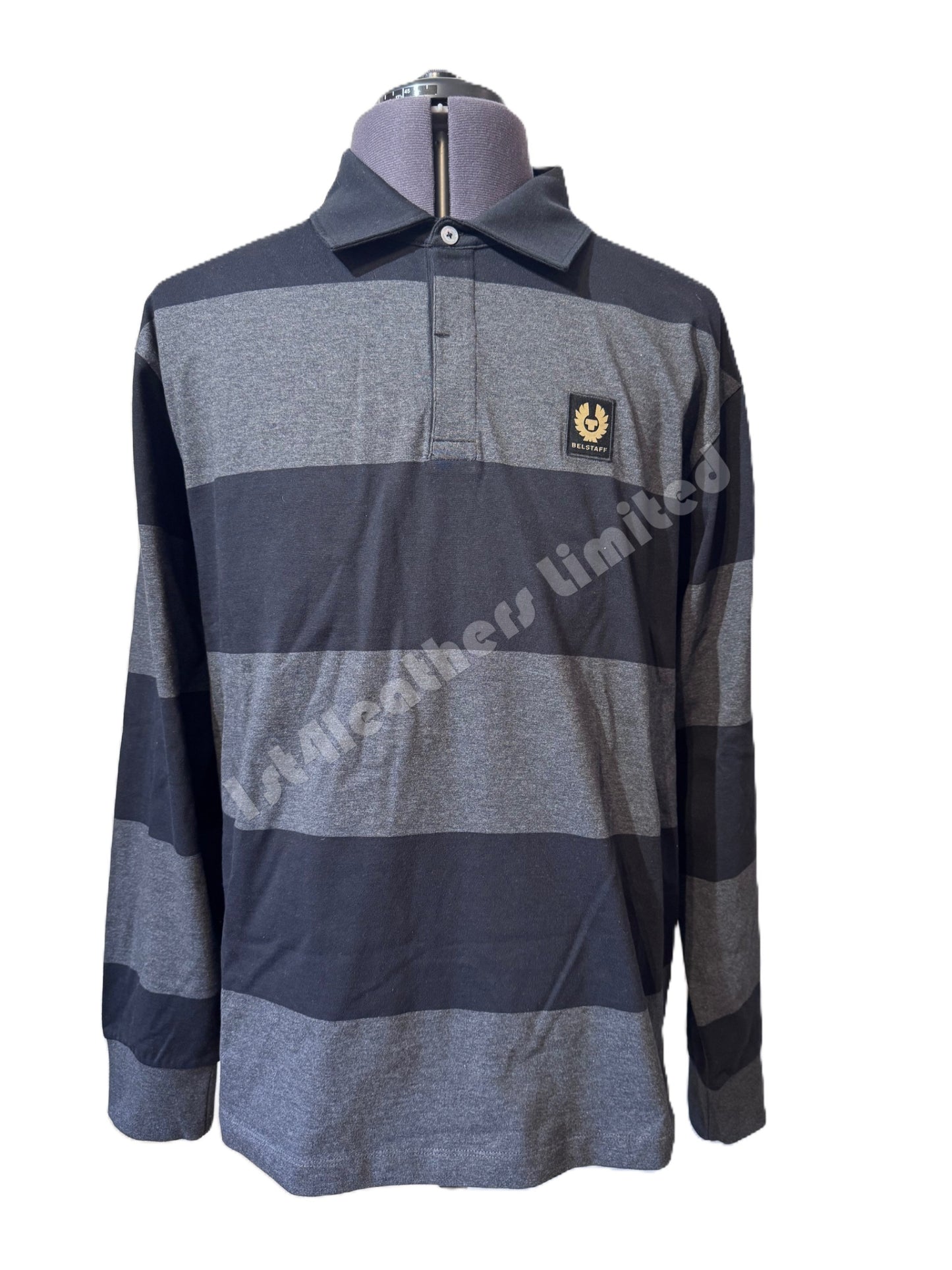 BELSTAFF DRUM PIQUE COTTON LONG SLEEVE POLO SHIRT BLACK/CHARCOAL L RRP £175 BNWT