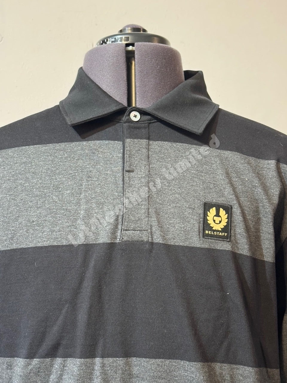 BELSTAFF DRUM PIQUE COTTON LONG SLEEVE POLO SHIRT BLACK/CHARCOAL L RRP £175 BNWT