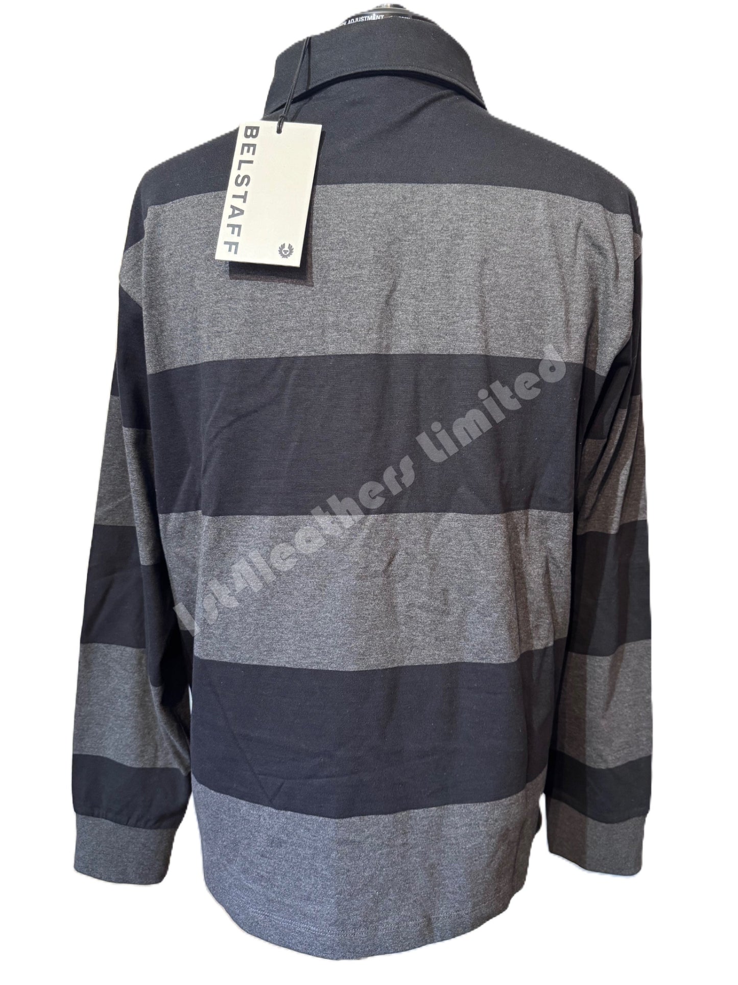BELSTAFF DRUM PIQUE COTTON LONG SLEEVE POLO SHIRT BLACK/CHARCOAL L RRP £175 BNWT
