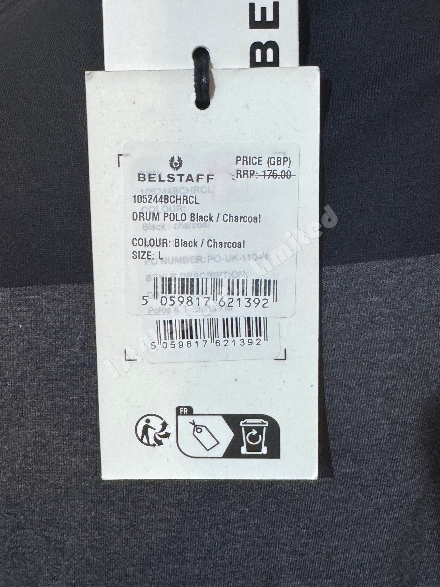 BELSTAFF DRUM PIQUE COTTON LONG SLEEVE POLO SHIRT BLACK/CHARCOAL L RRP £175 BNWT