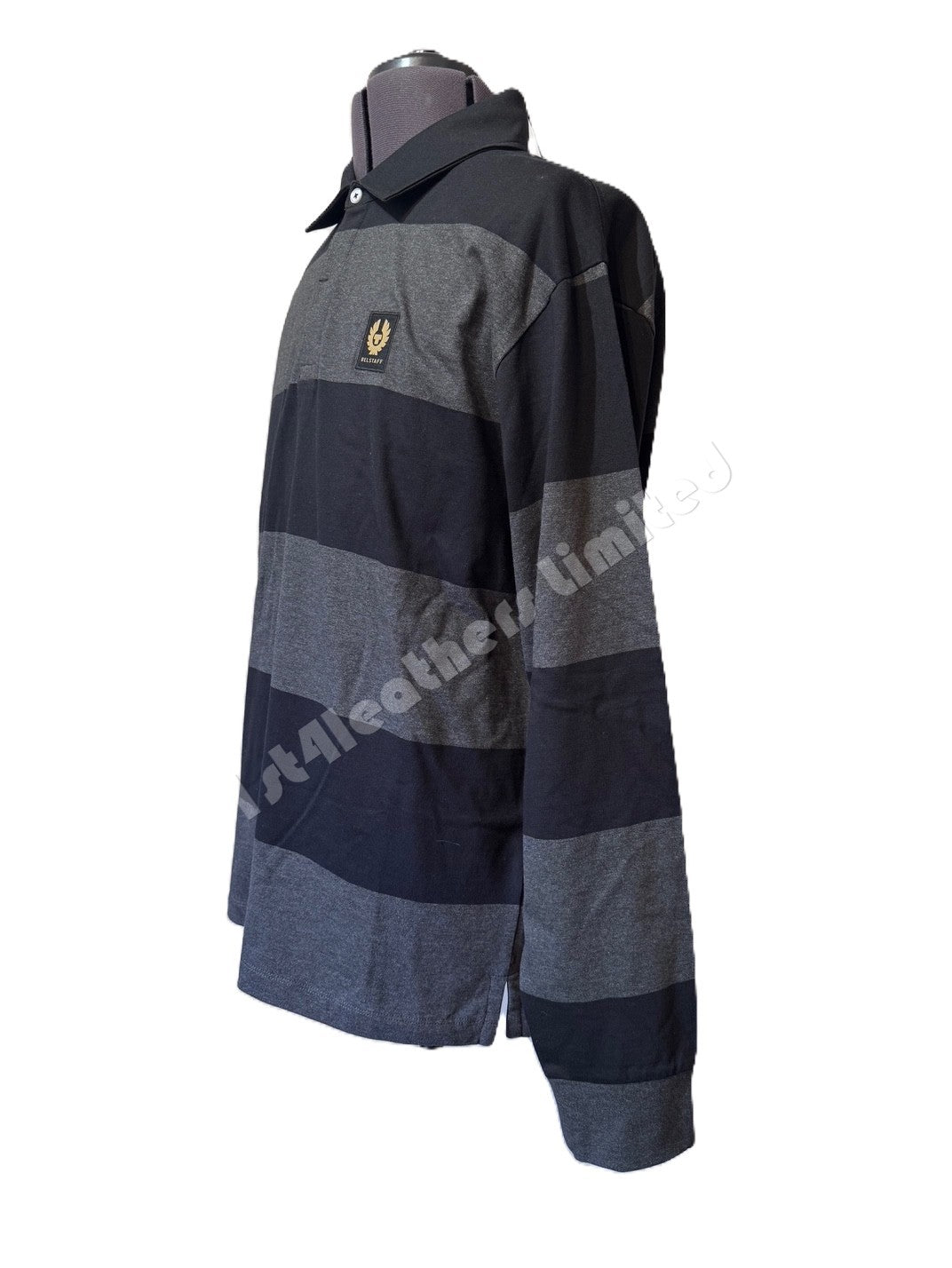 BELSTAFF DRUM PIQUE COTTON LONG SLEEVE POLO SHIRT BLACK/CHARCOAL L RRP £175 BNWT