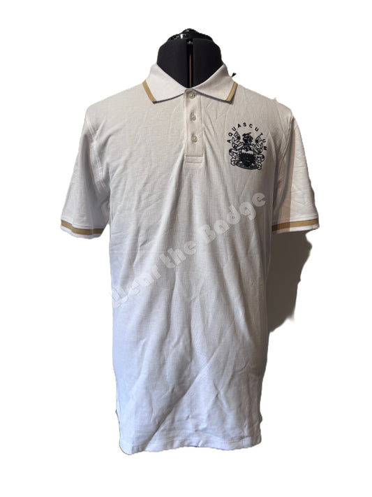 AQUASCUTUM PIQUE COTTON CREST LOGO POLO SHIRT WHITE 2XL RRP £110 BNWT