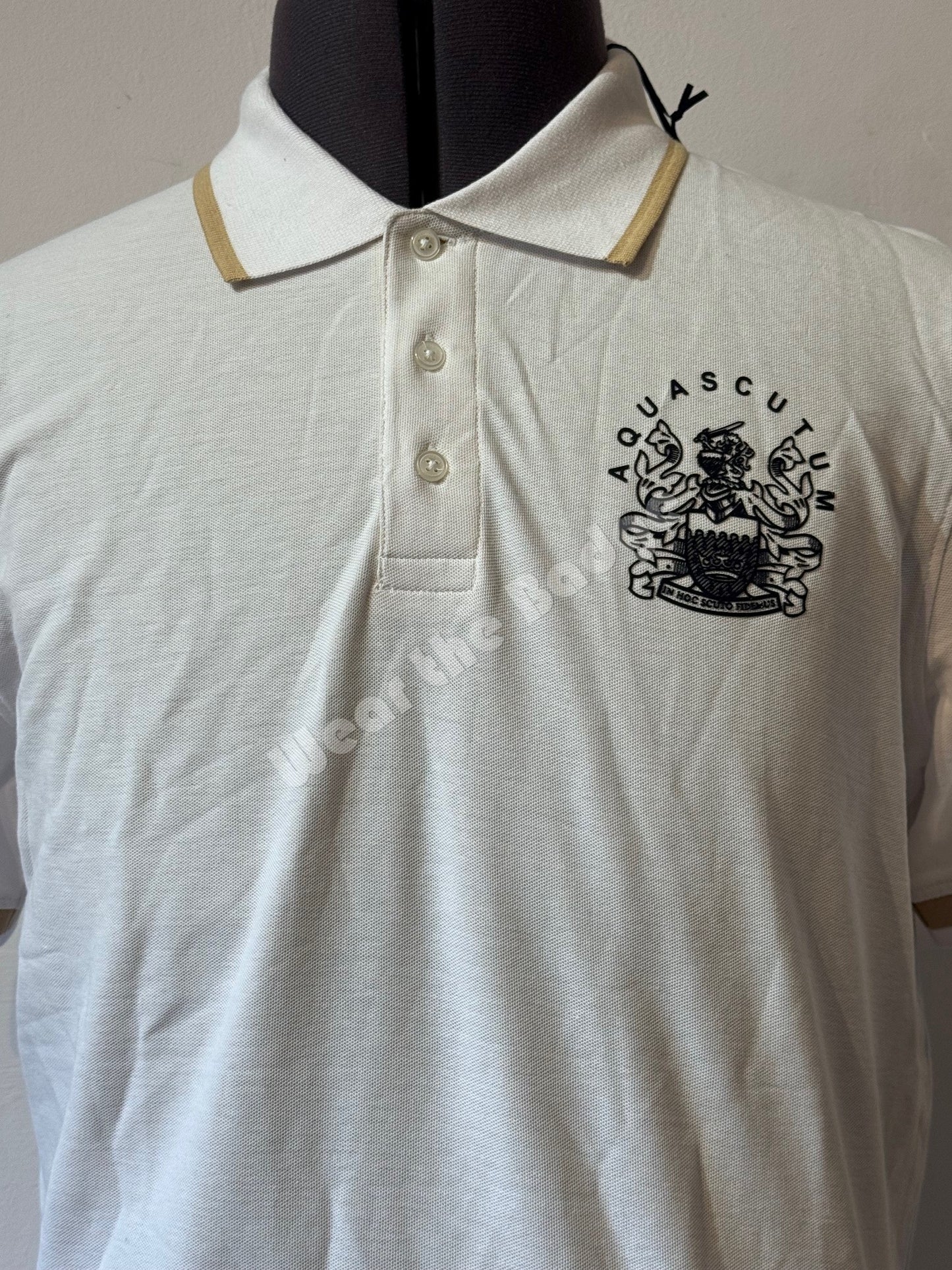 AQUASCUTUM PIQUE COTTON CREST LOGO POLO SHIRT WHITE 2XL RRP £110 BNWT