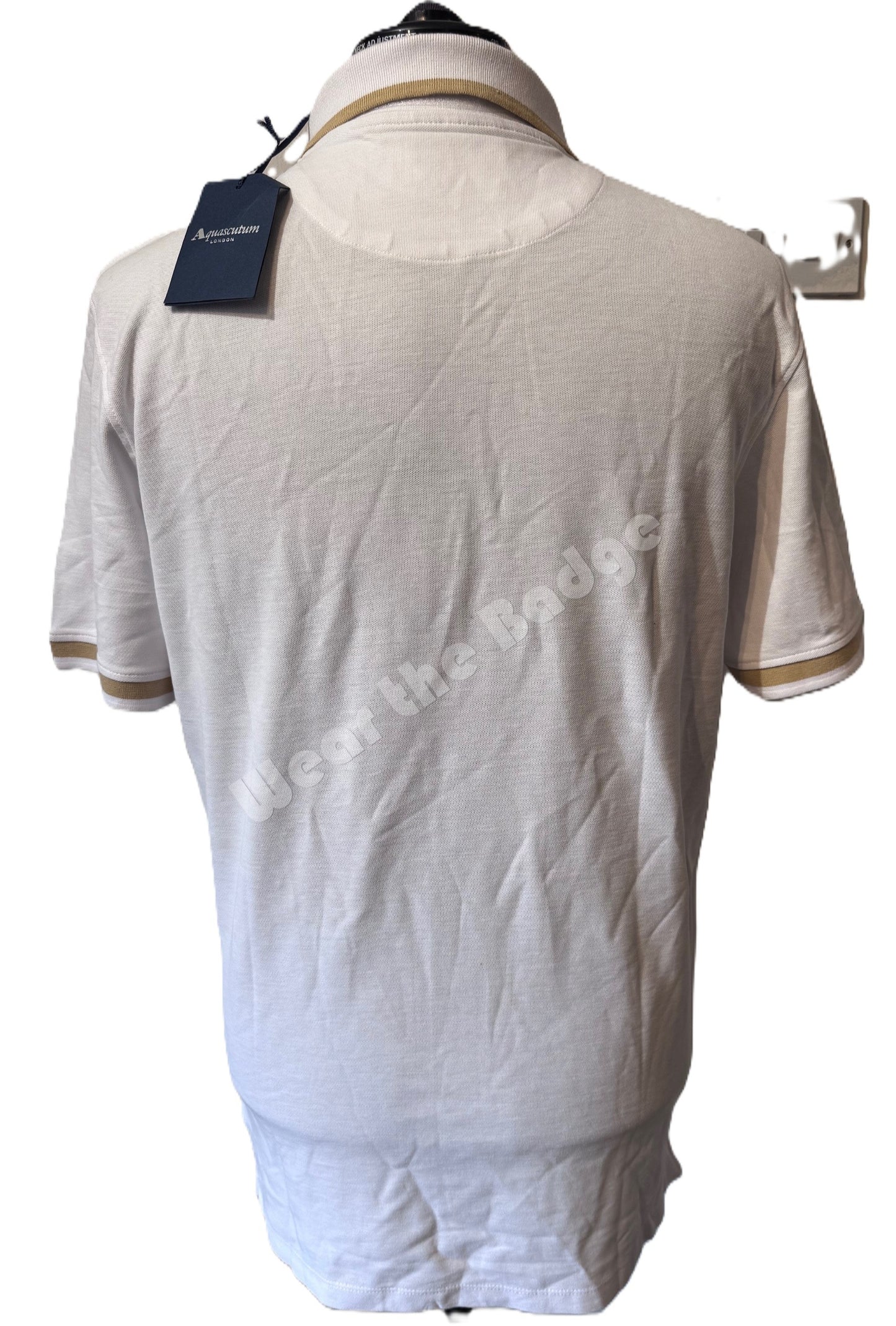 AQUASCUTUM PIQUE COTTON CREST LOGO POLO SHIRT WHITE 2XL RRP £110 BNWT
