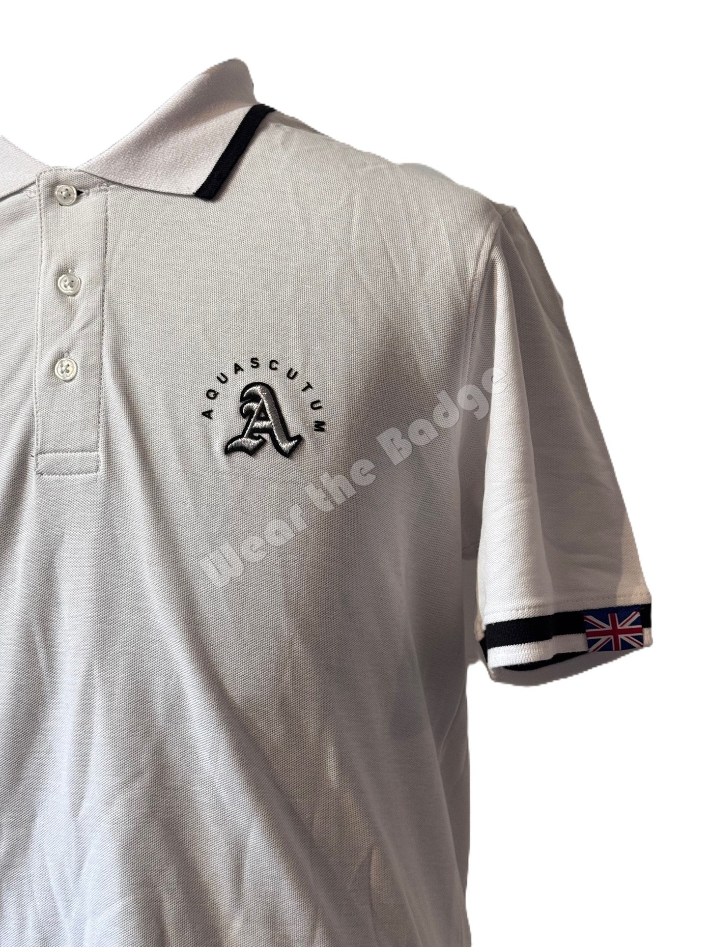 AQUASCUTUM PIQUE COTTON BADGE LOGO POLO SHIRT WHITE 2XL RRP £110 BNWT