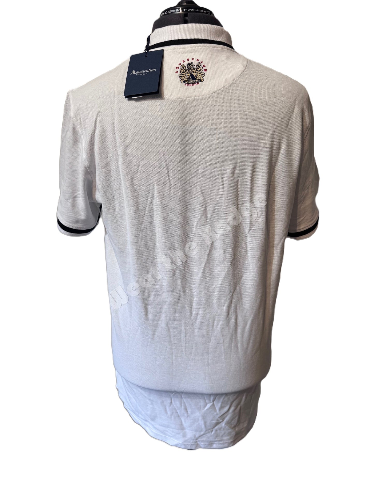 AQUASCUTUM PIQUE COTTON BADGE LOGO POLO SHIRT WHITE 2XL RRP £110 BNWT