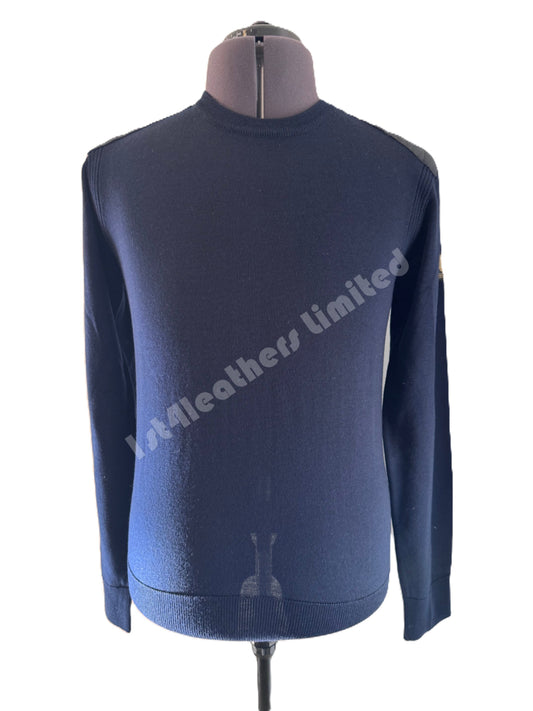 BELSTAFF KERRIGAN CREW NECK MERINO WOOL JUMPER WASHED NAVY RRP £175 BNWT