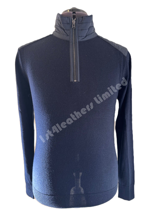 BELSTAFF KILMINGTON QUARTER ZIP MERINO WOOL JUMPER WASHED NAVY RRP £195 BNWT
