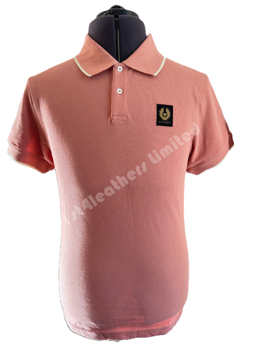 BELSTAFF TIPPED PIQUE COTTON POLO SHIRT RUST PINK SMALL RRP £110 BNWT