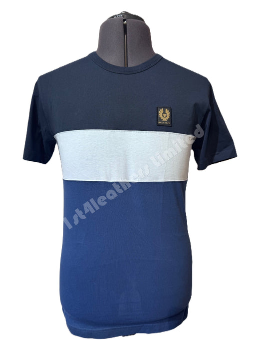 BELSTAFF COLOUR BLOCK COTTON T-SHIRT IN 3 SHADES OF BLUE M RRP £99 BNWT