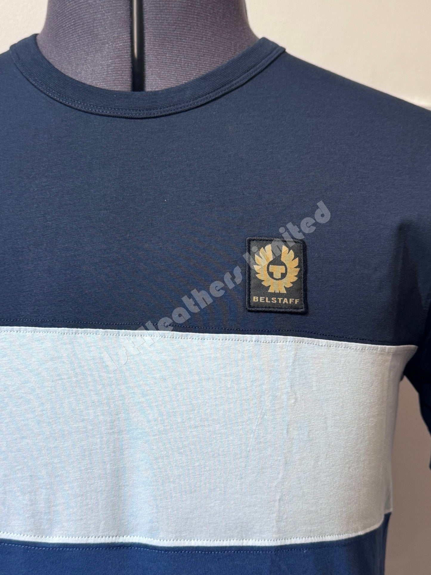 BELSTAFF COLOUR BLOCK COTTON T-SHIRT IN 3 SHADES OF BLUE M RRP £99 BNWT