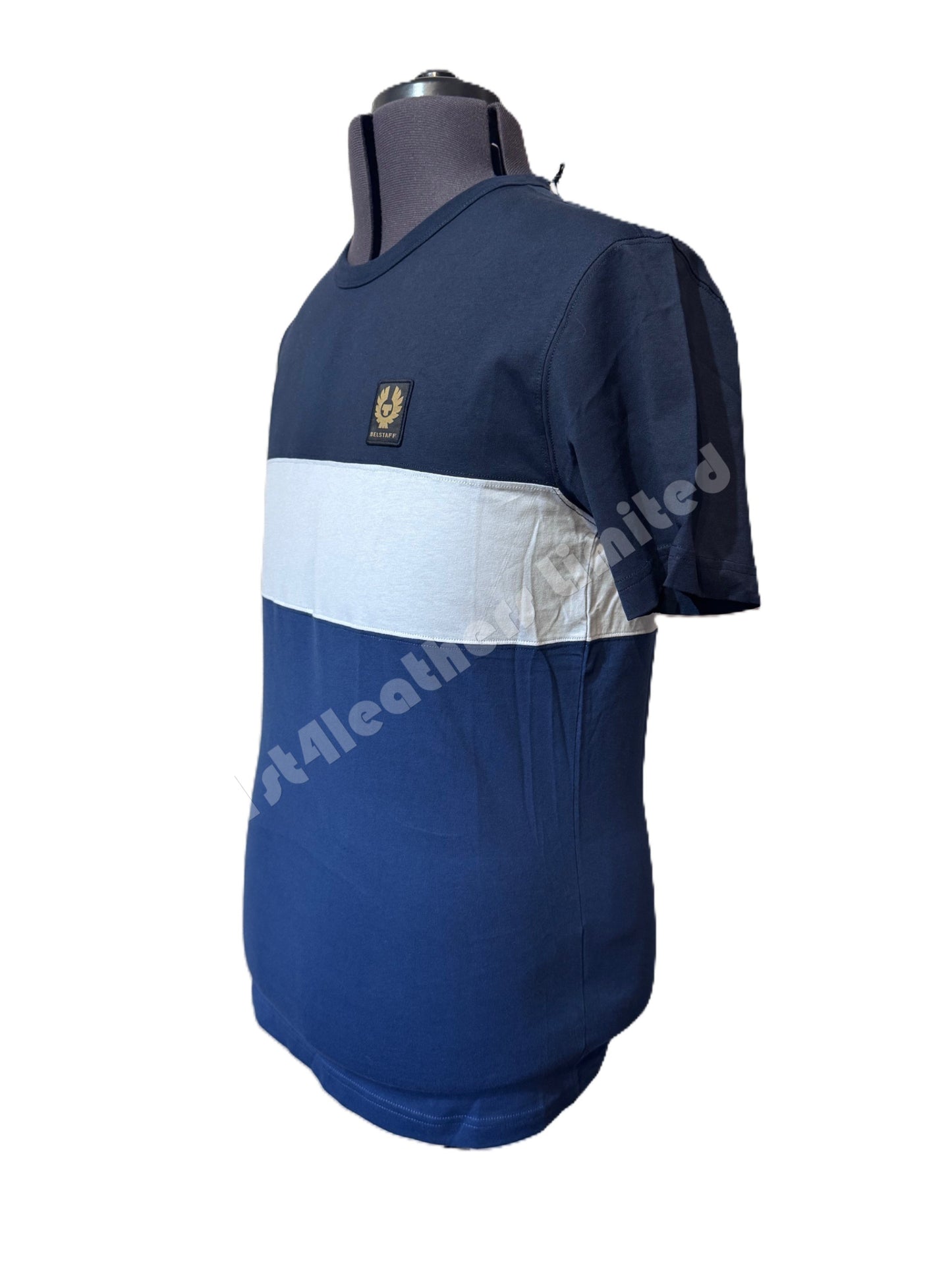 BELSTAFF COLOUR BLOCK COTTON T-SHIRT IN 3 SHADES OF BLUE M RRP £99 BNWT