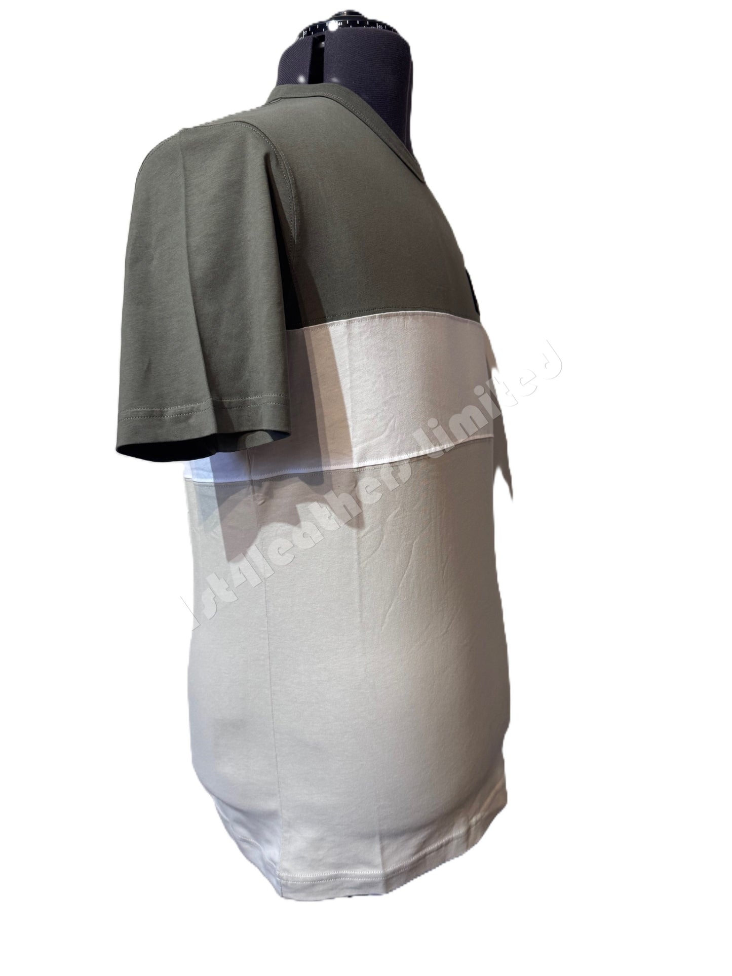 BELSTAFF COLOUR BLOCK COTTON T-SHIRT IN SURPLUS GREEN WHITE & PUMICE M RRP £99 BNWT